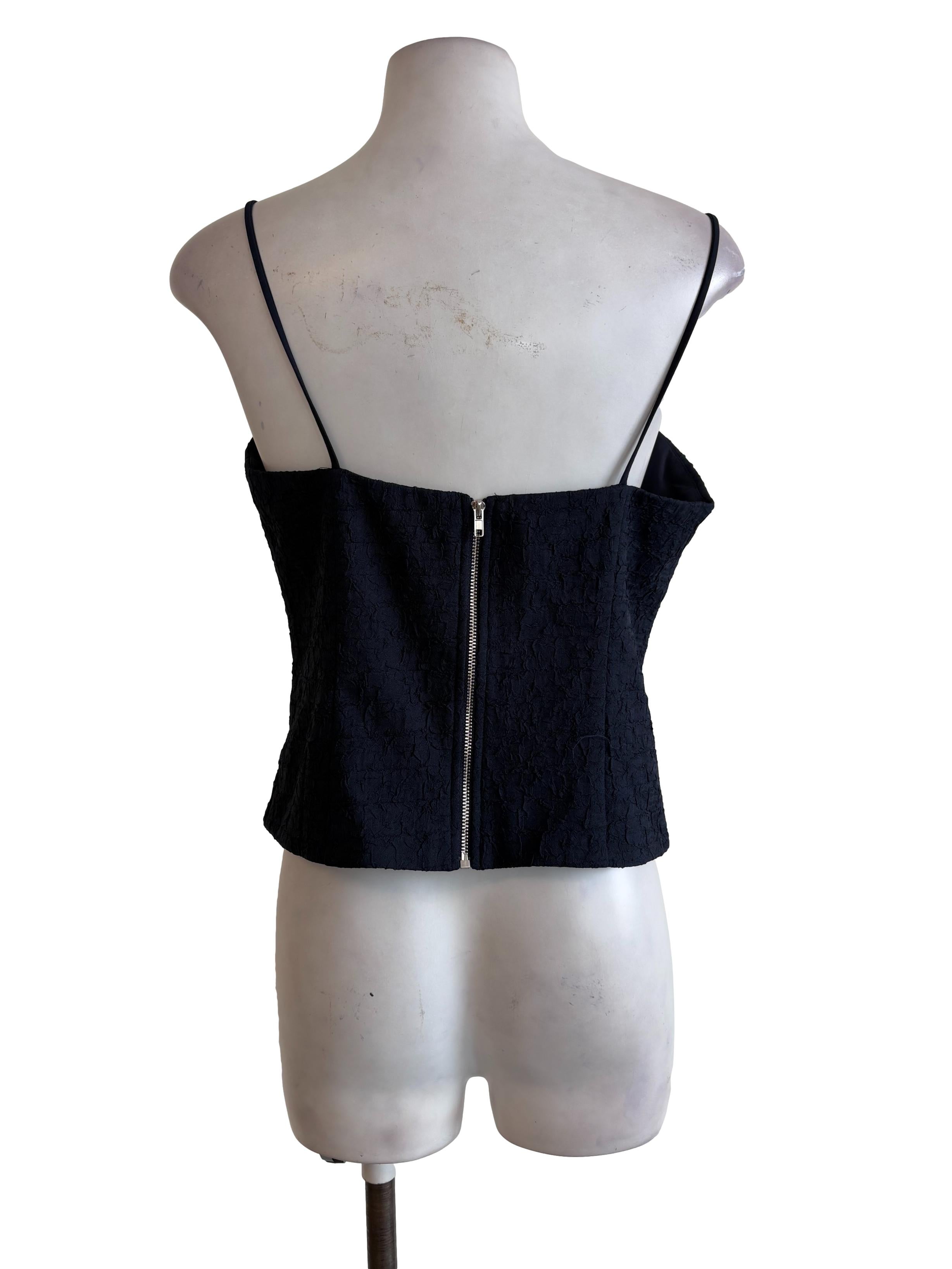 Navy Blue Textured Crop Top