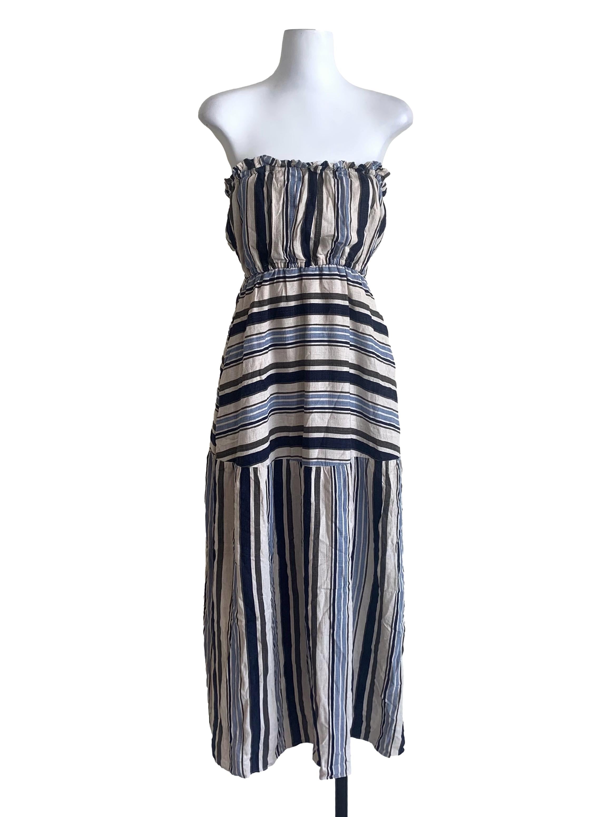 Blue Multicolour Stripe Pattern Pegged Dress