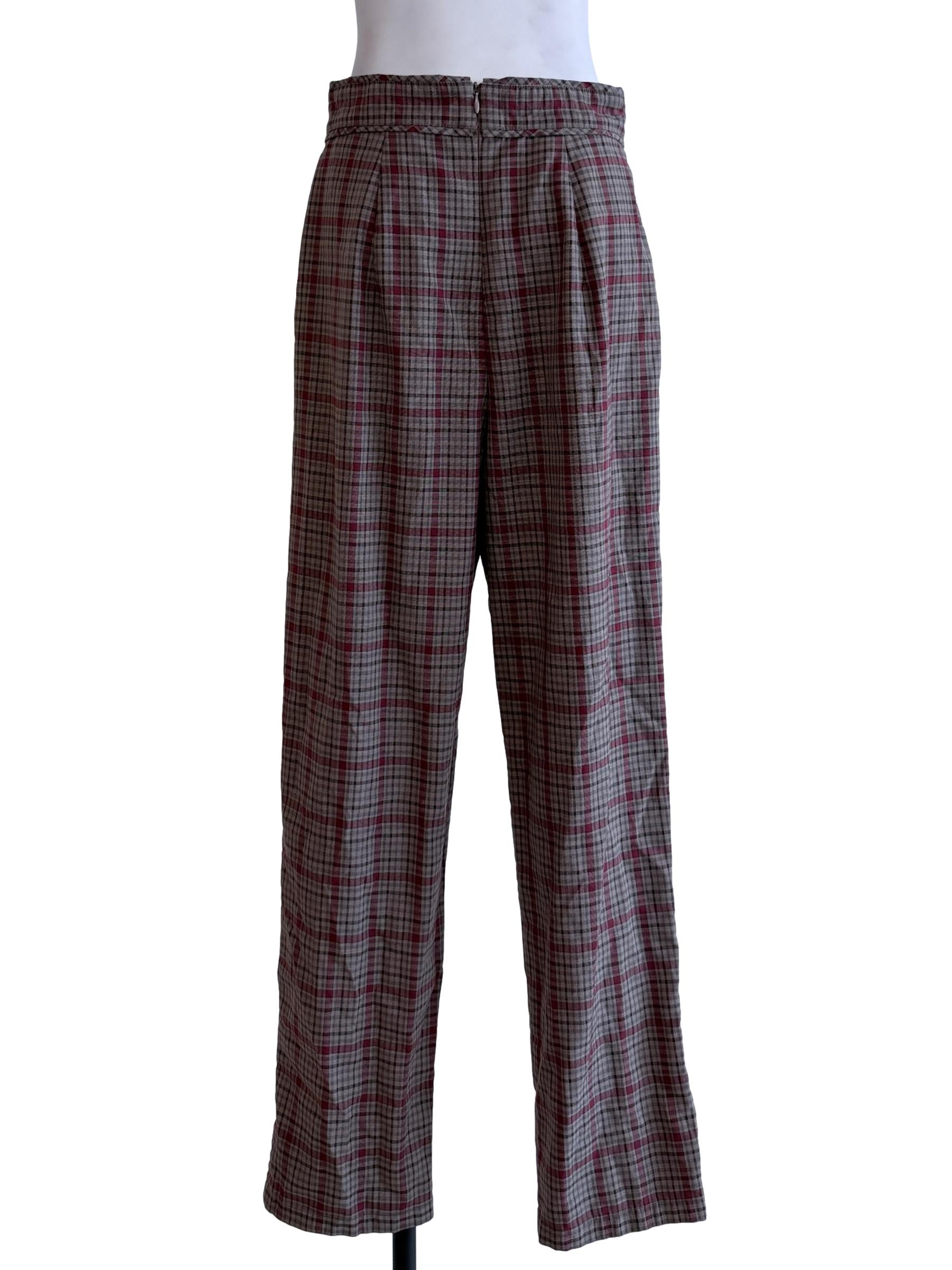 Red Brown Checked Pegged Pants