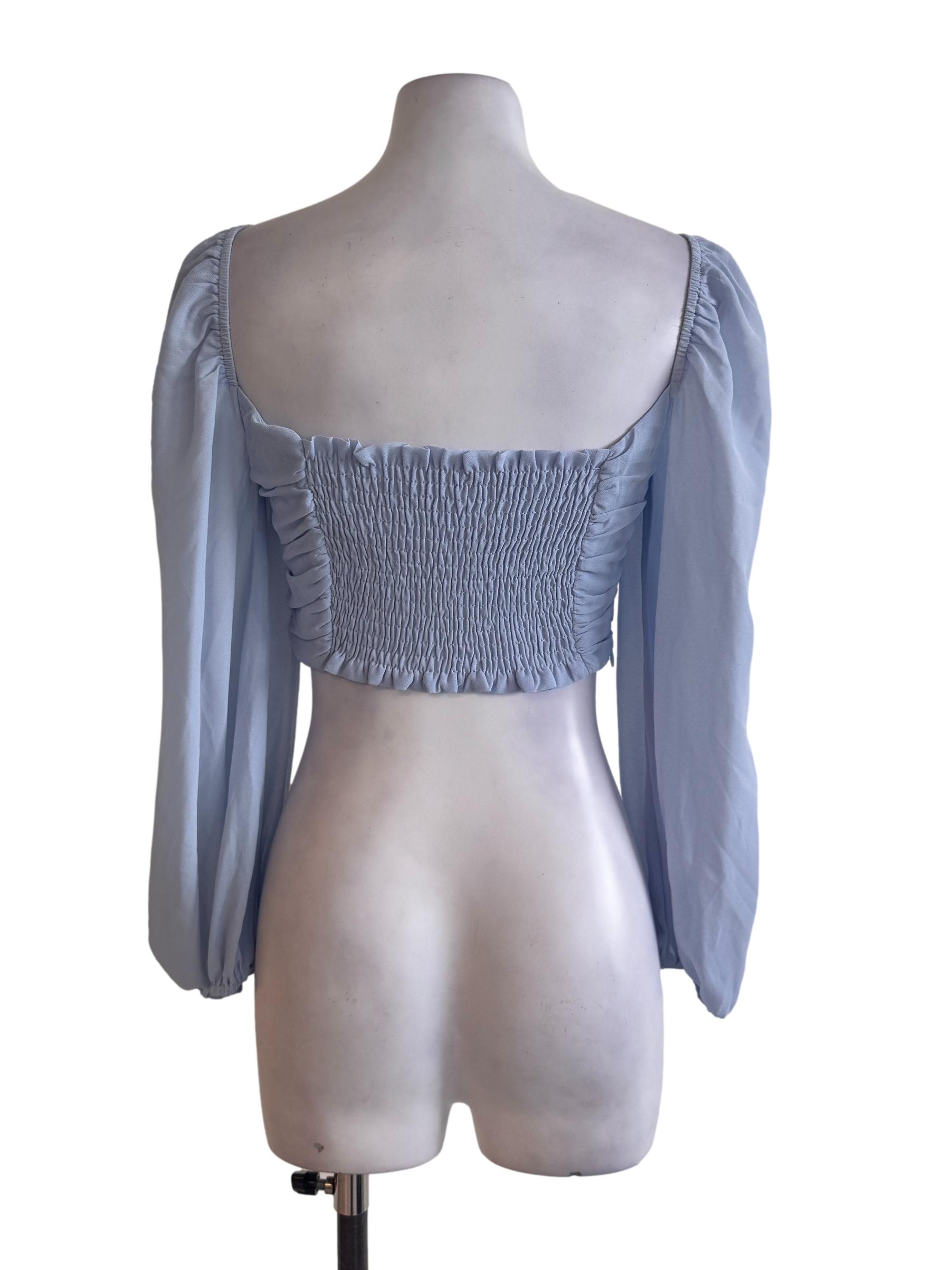 Blue Ruched Long Sleeve Top
