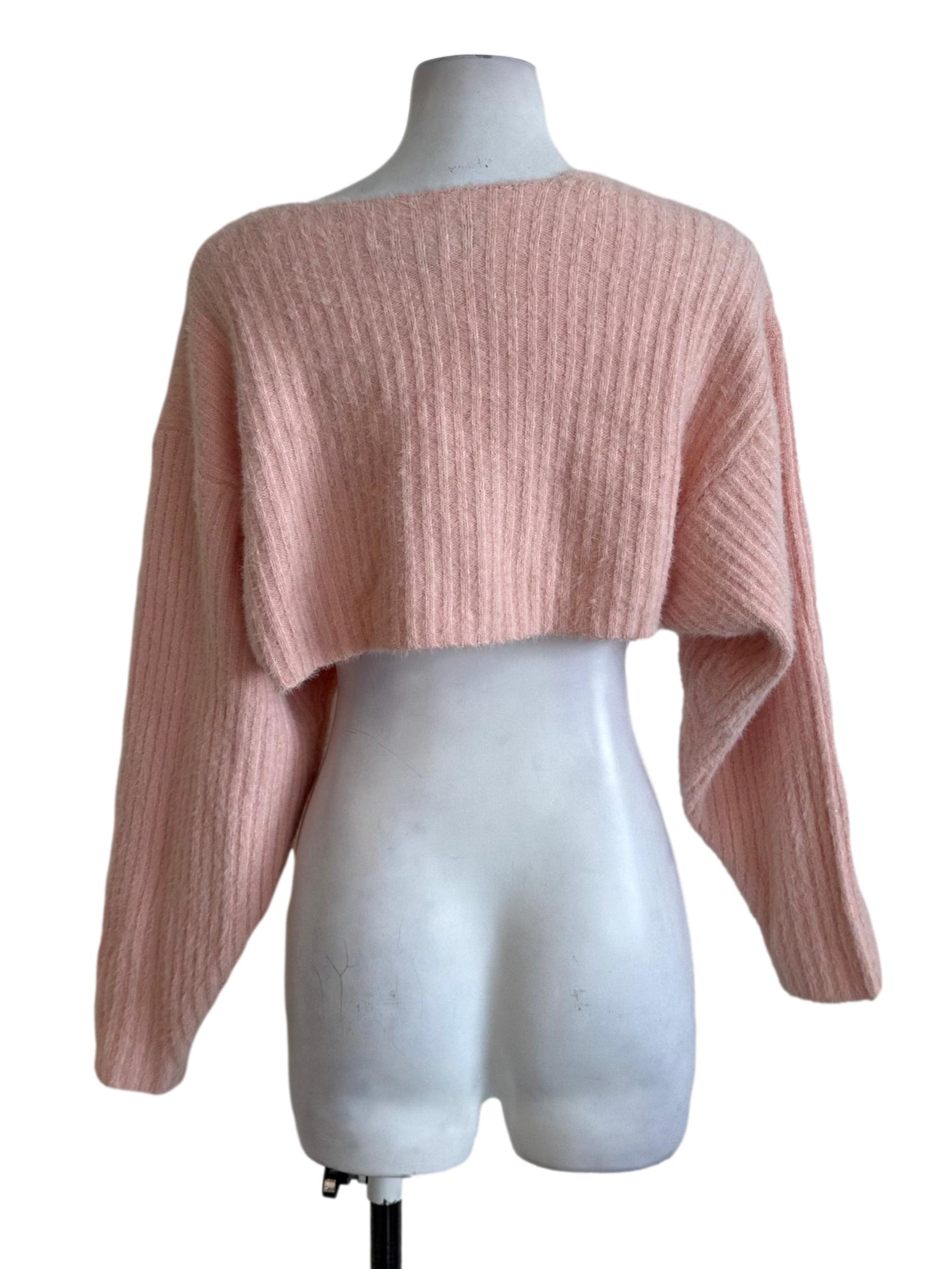 Light Orange Knit Front Open Crop Cardigan