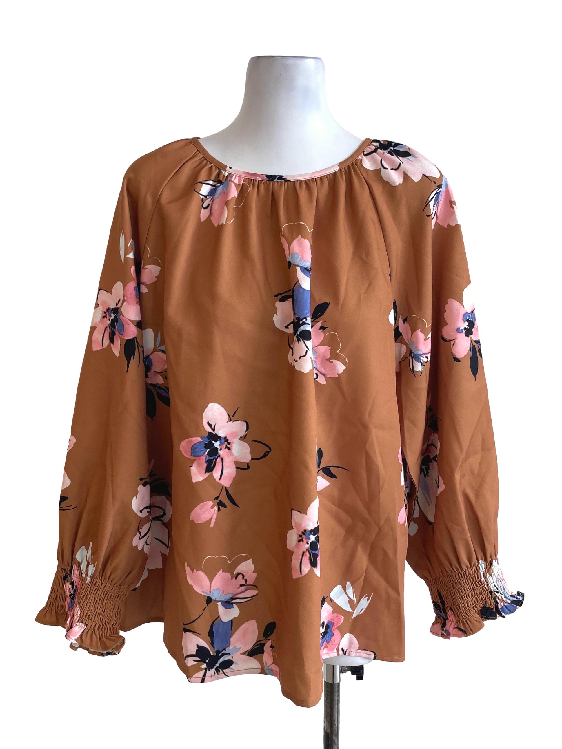 Copper Brown Floral Blouse
