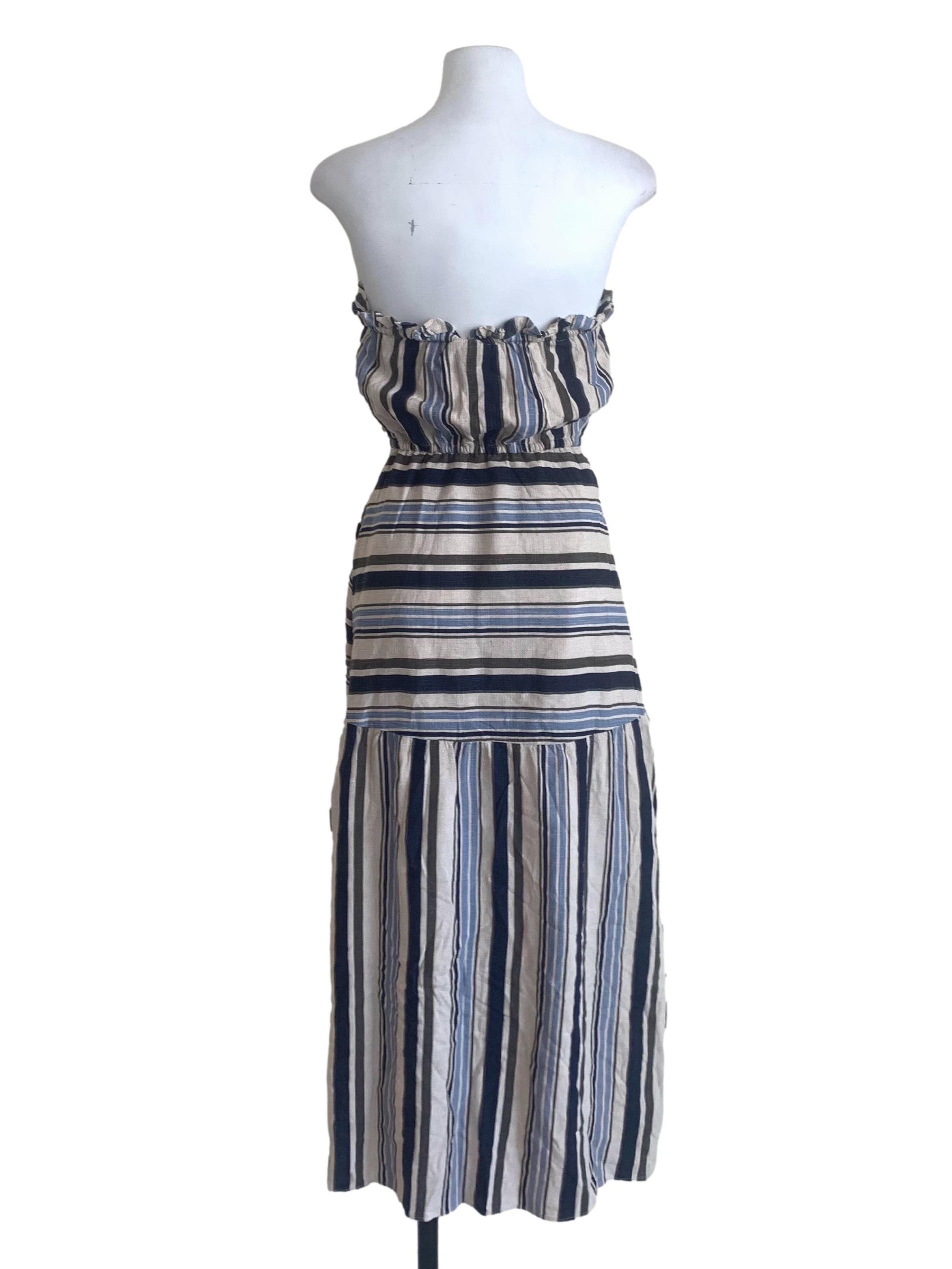 Blue Multicolour Stripe Pattern Pegged Dress