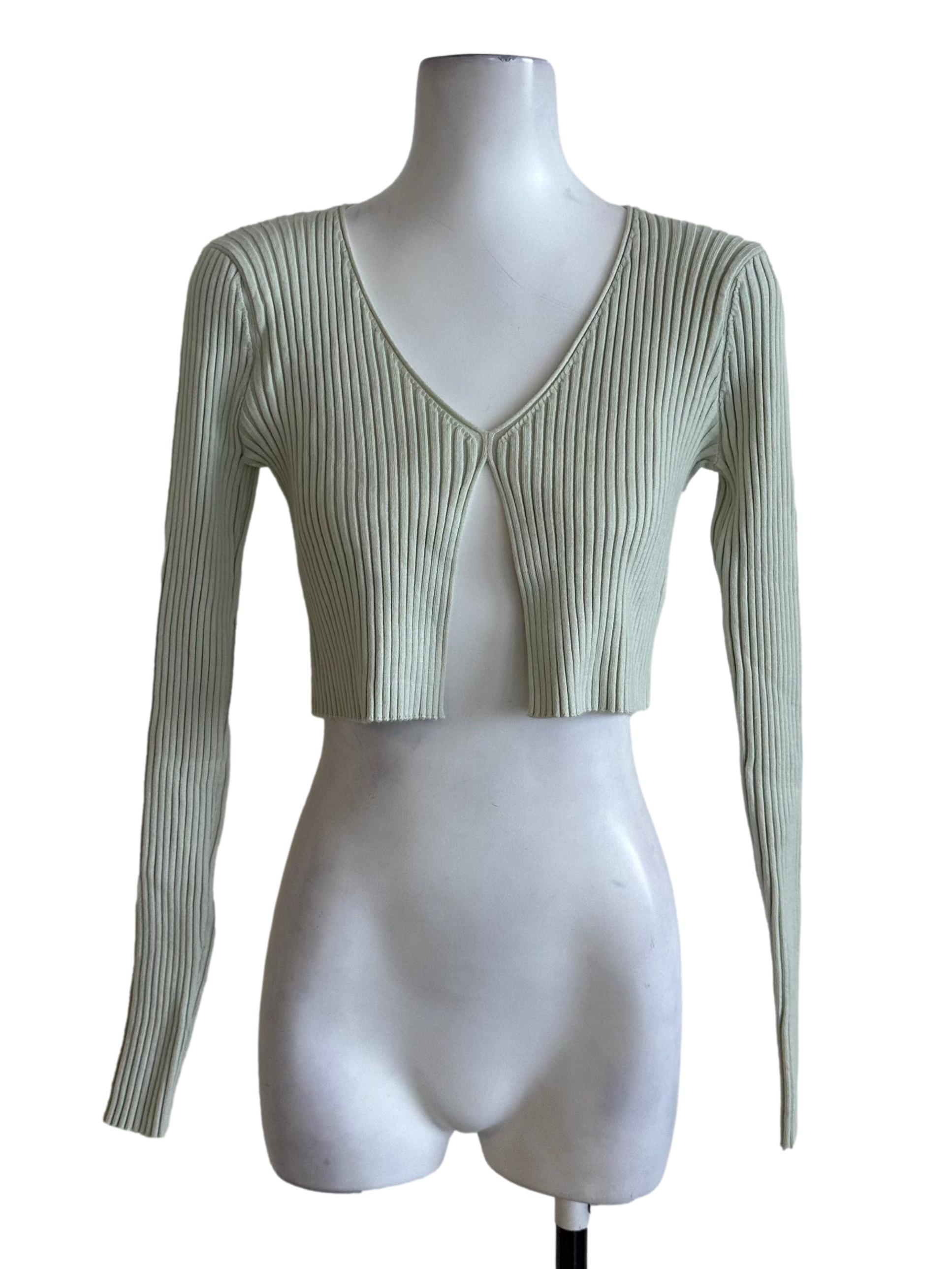 Pastel Green Knit Crop Cardigan