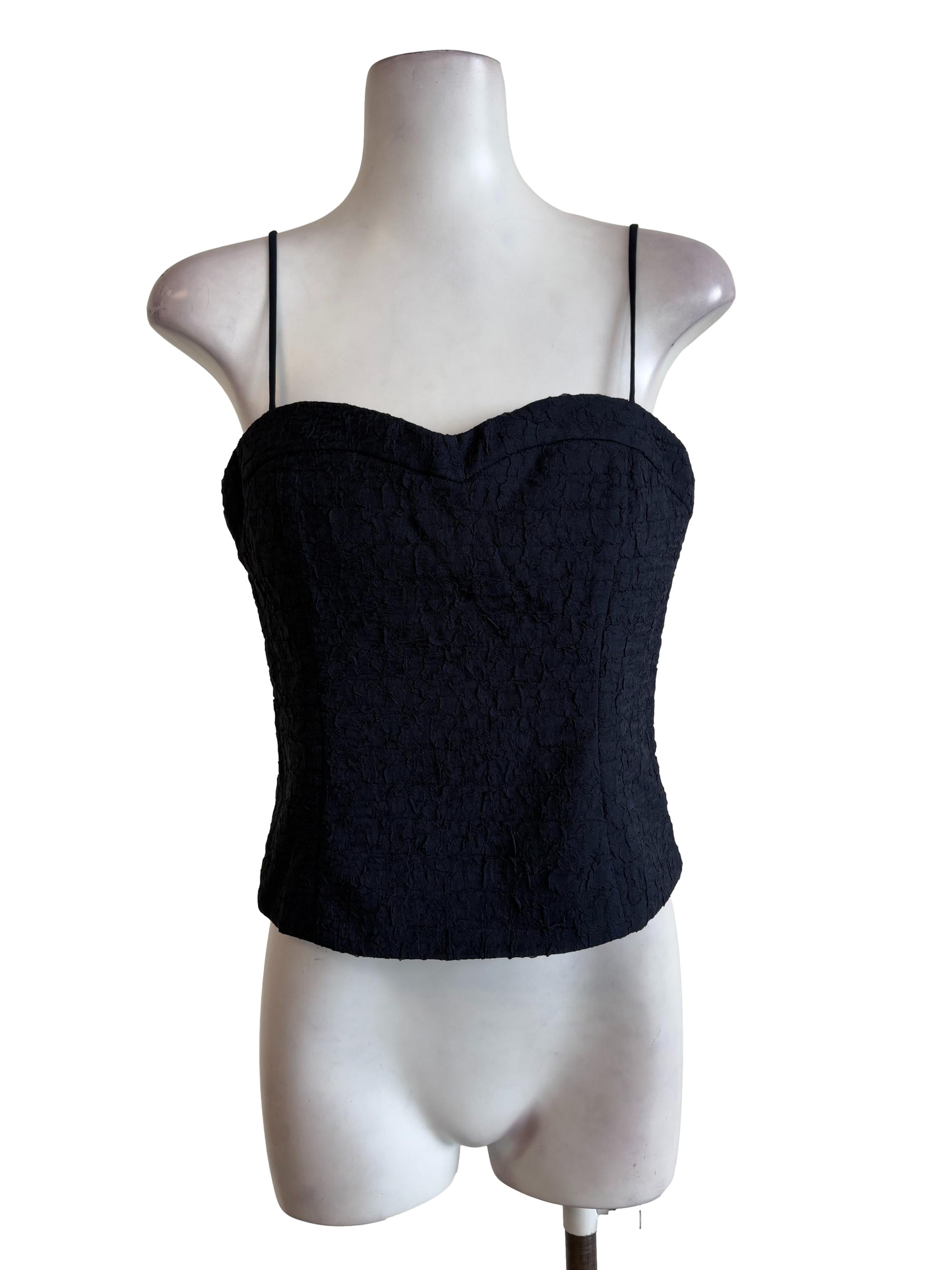Navy Blue Textured Crop Top