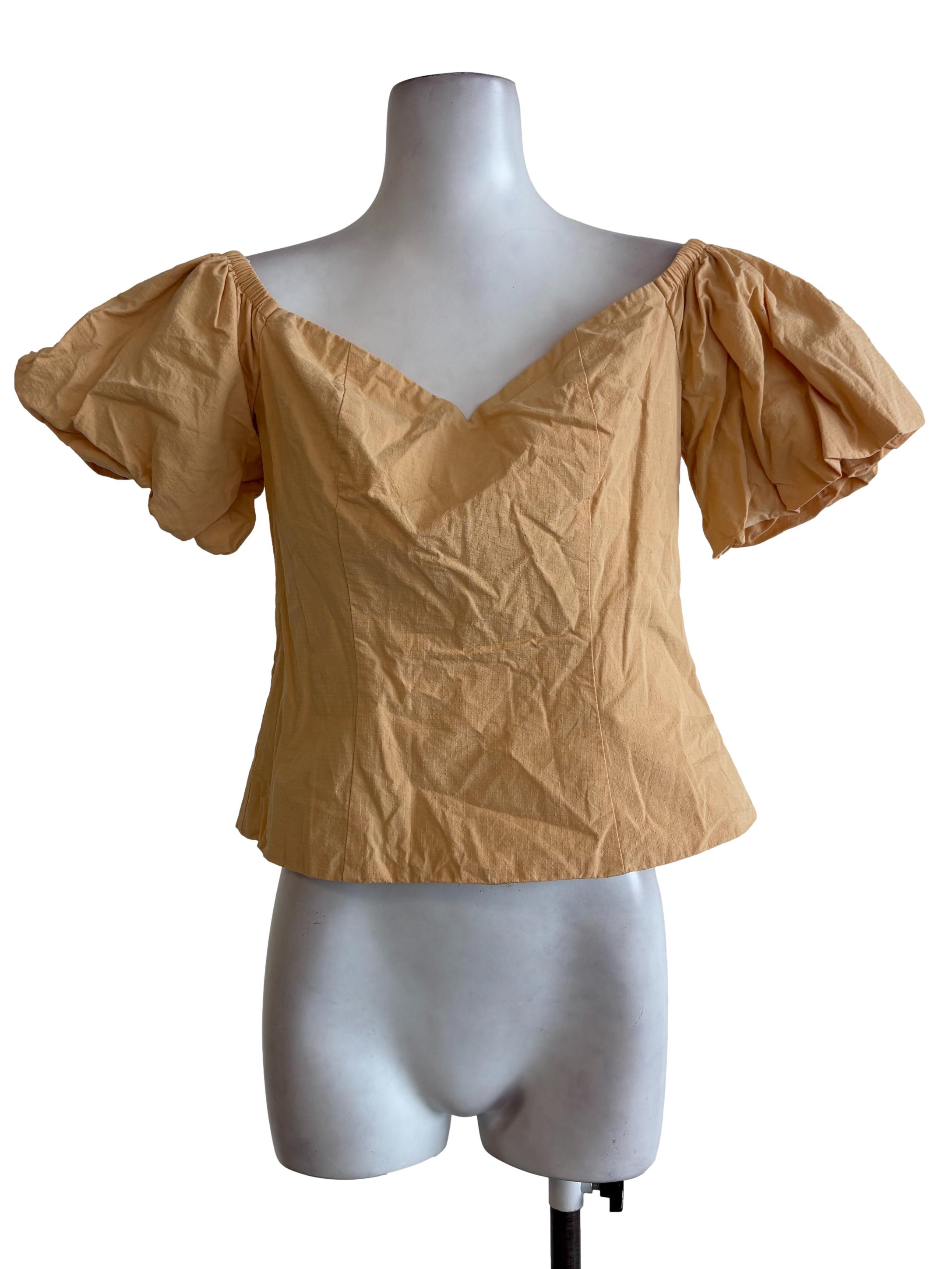 Peach Off Shoulder Puffed Sleeves Top