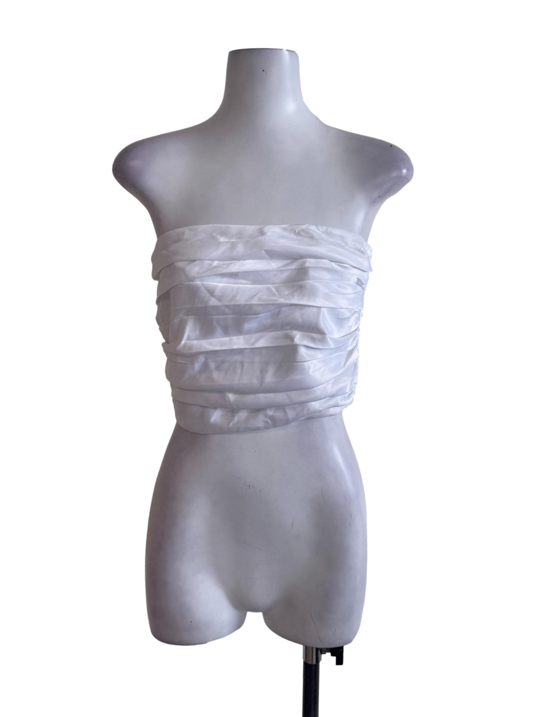 White Pleated Strapless Top