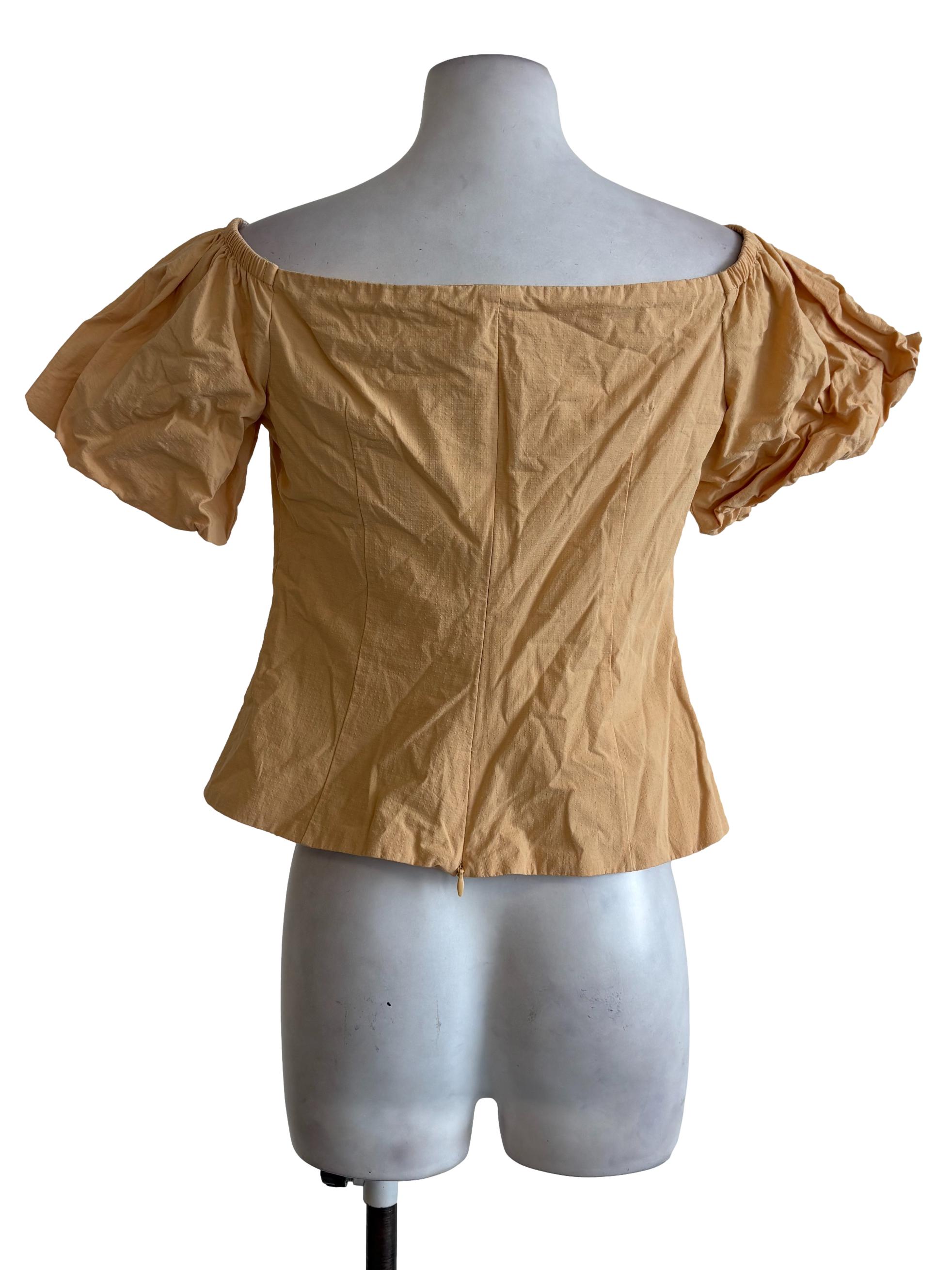 Peach Off Shoulder Puffed Sleeves Top