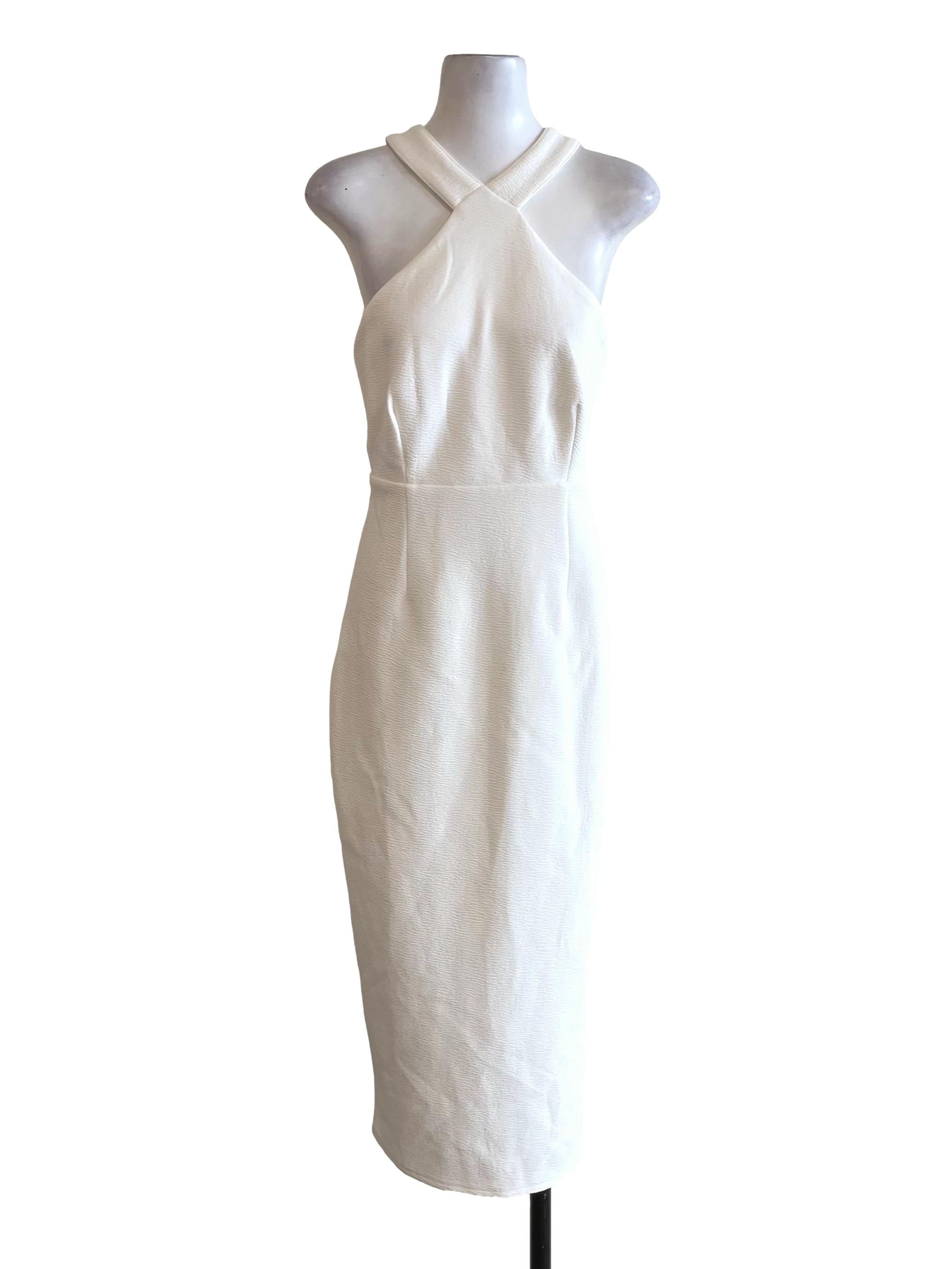 White Textured Halter Neck Dress