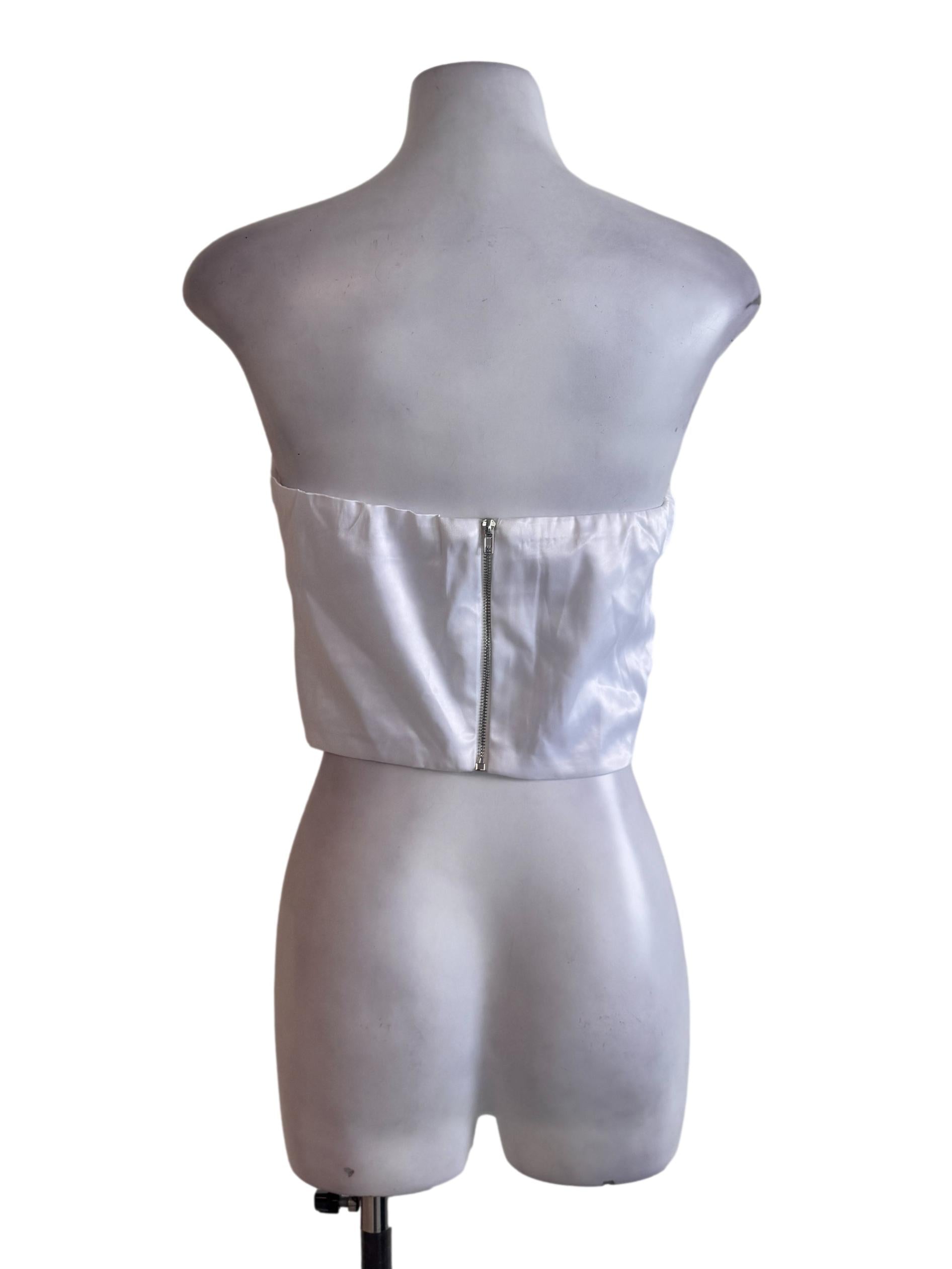 White Pleated Strapless Top
