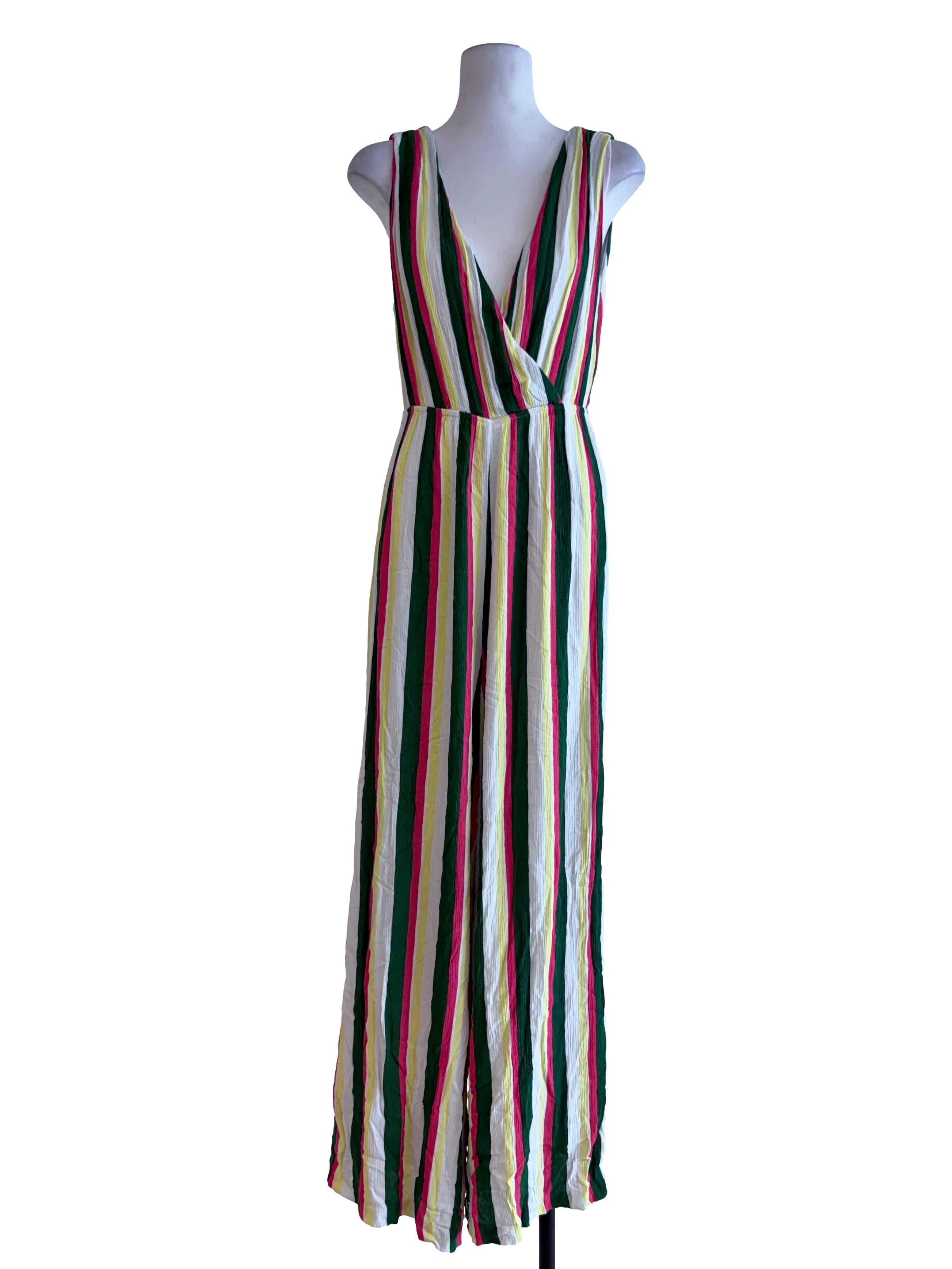 Strips V Neck Jumpsuit