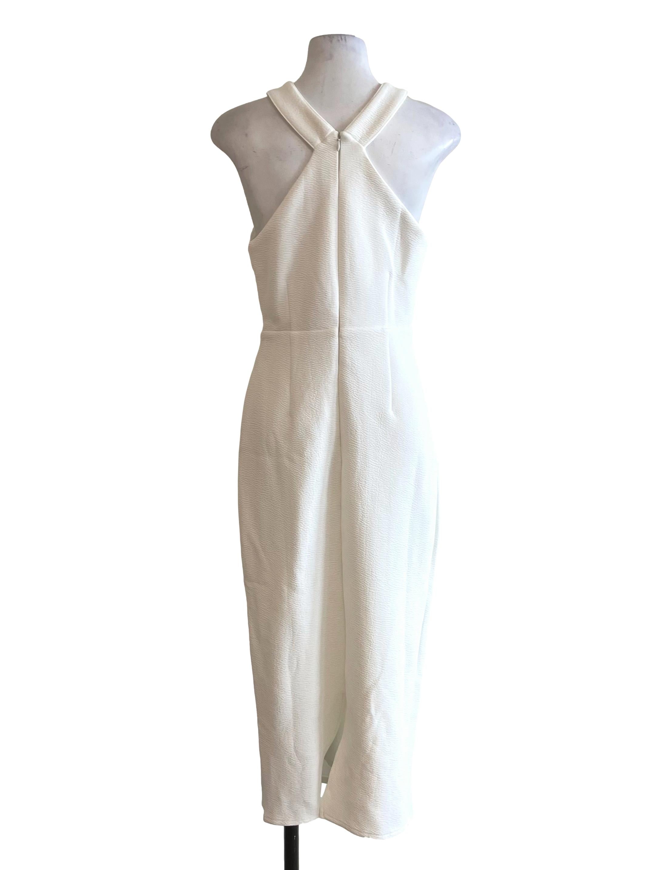 White Textured Halter Neck Dress