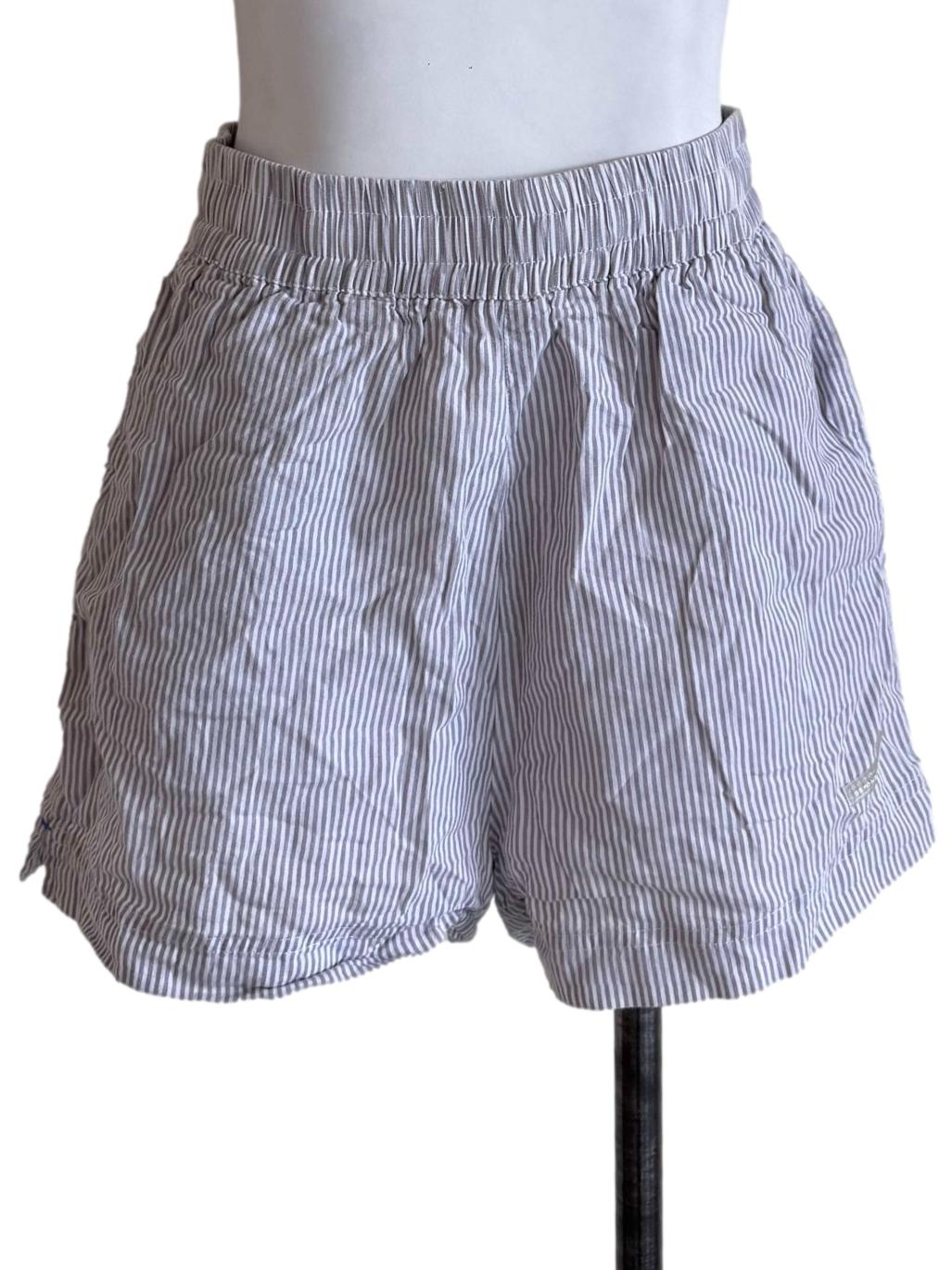 Grey Striped Elastic-Waist Shorts
