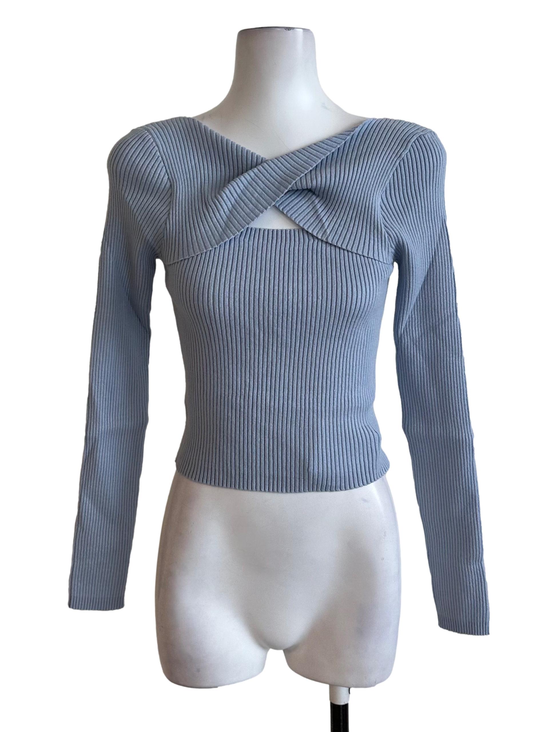 Dusty Blue Knit Knot Long Sleeve Top