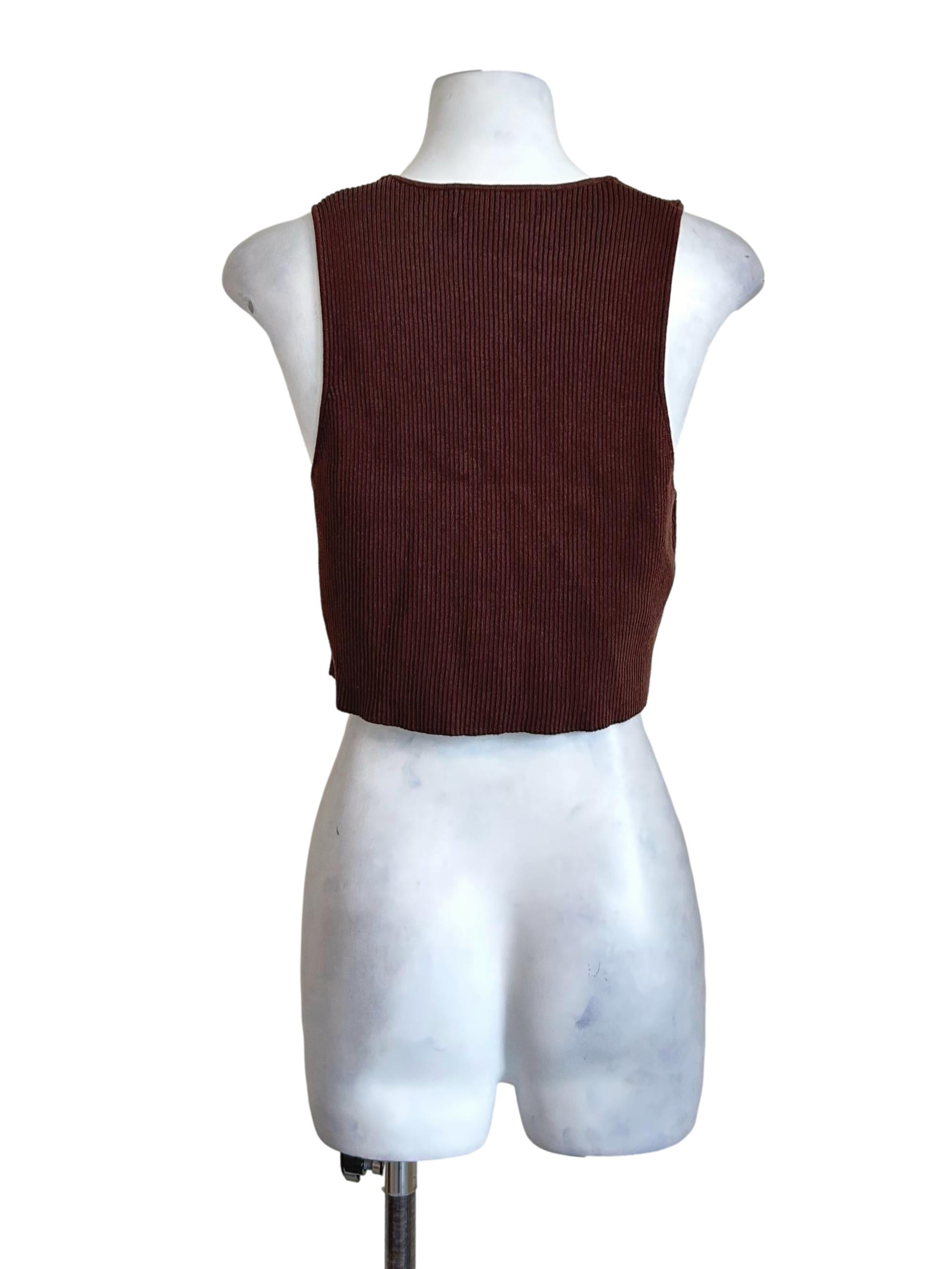 Brown Ribbed Knit Vest Top TTR
