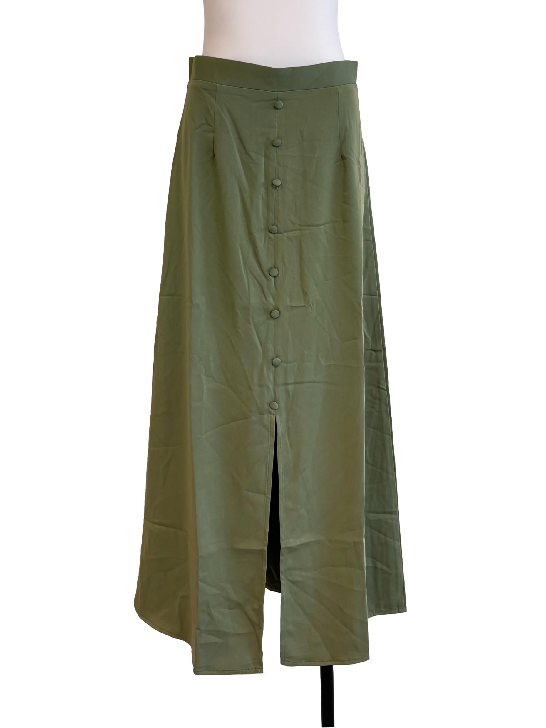 Olive Green Front Button Skirt