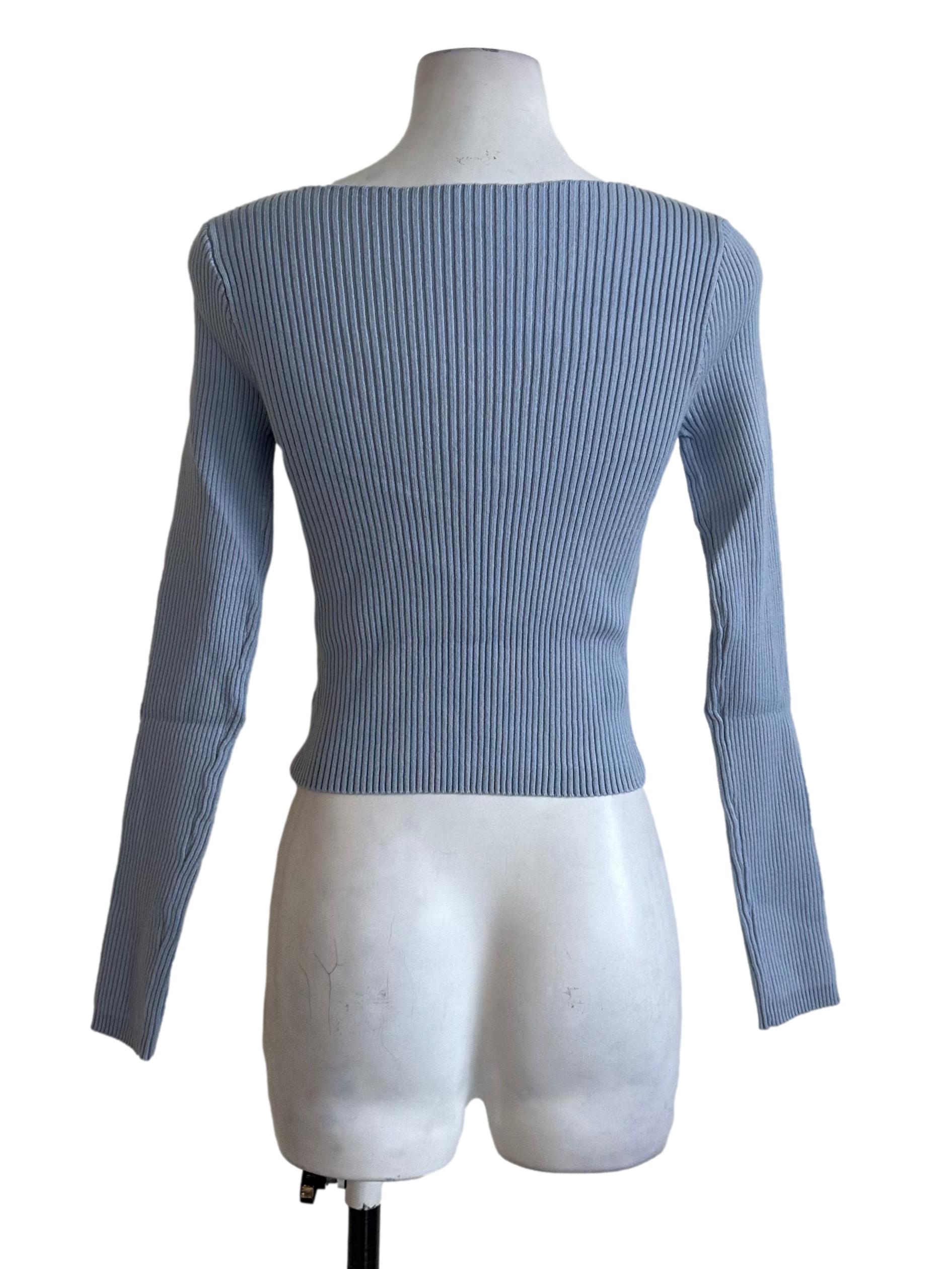 Dusty Blue Knit Knot Long Sleeve Top
