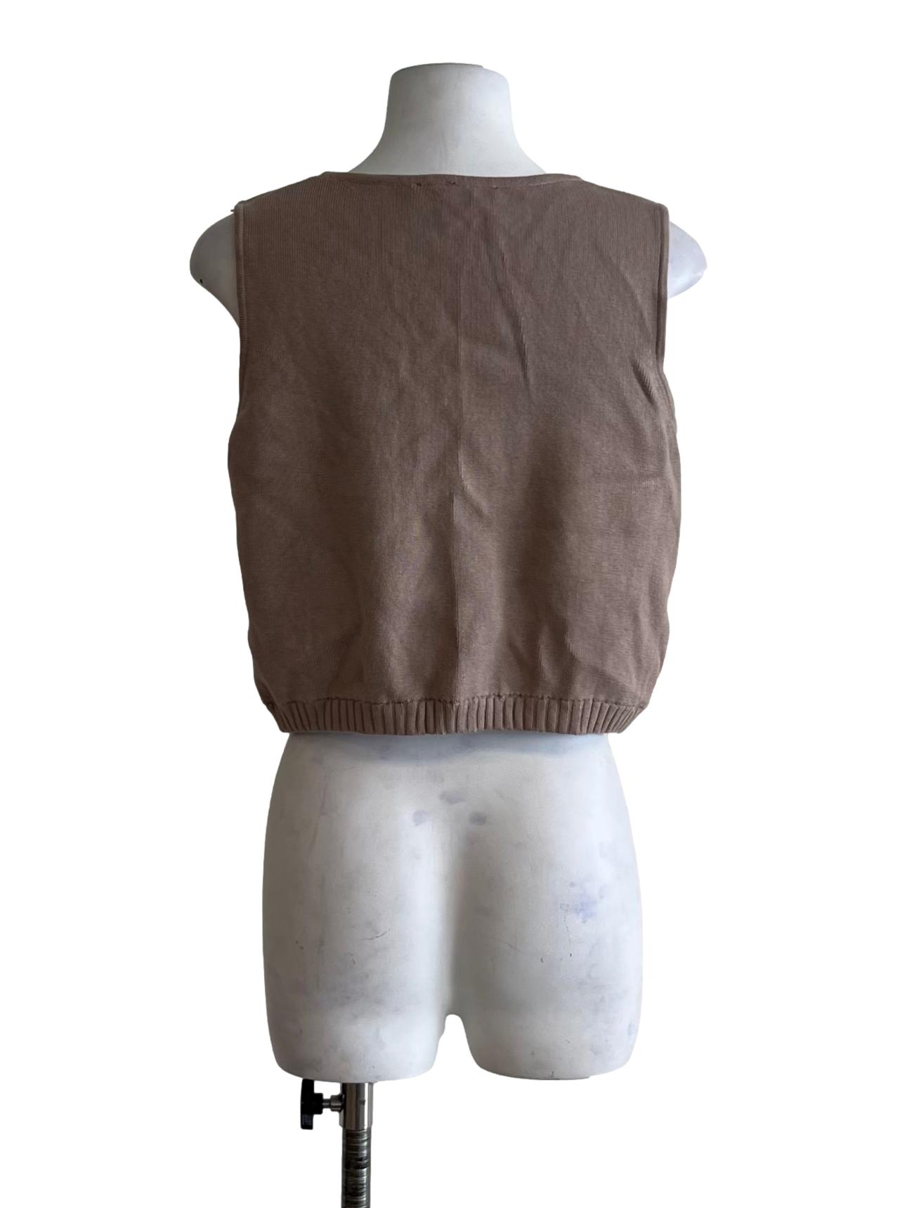 Tortilla Brown Jewel Neckline Sleeveless Top