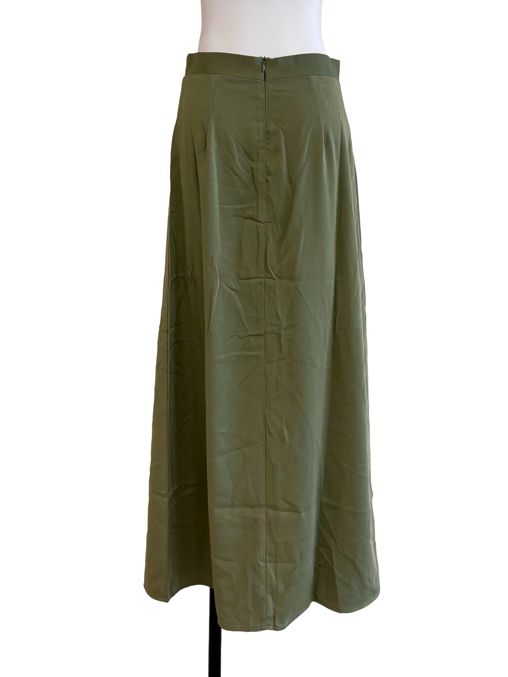 Olive Green Front Button Skirt