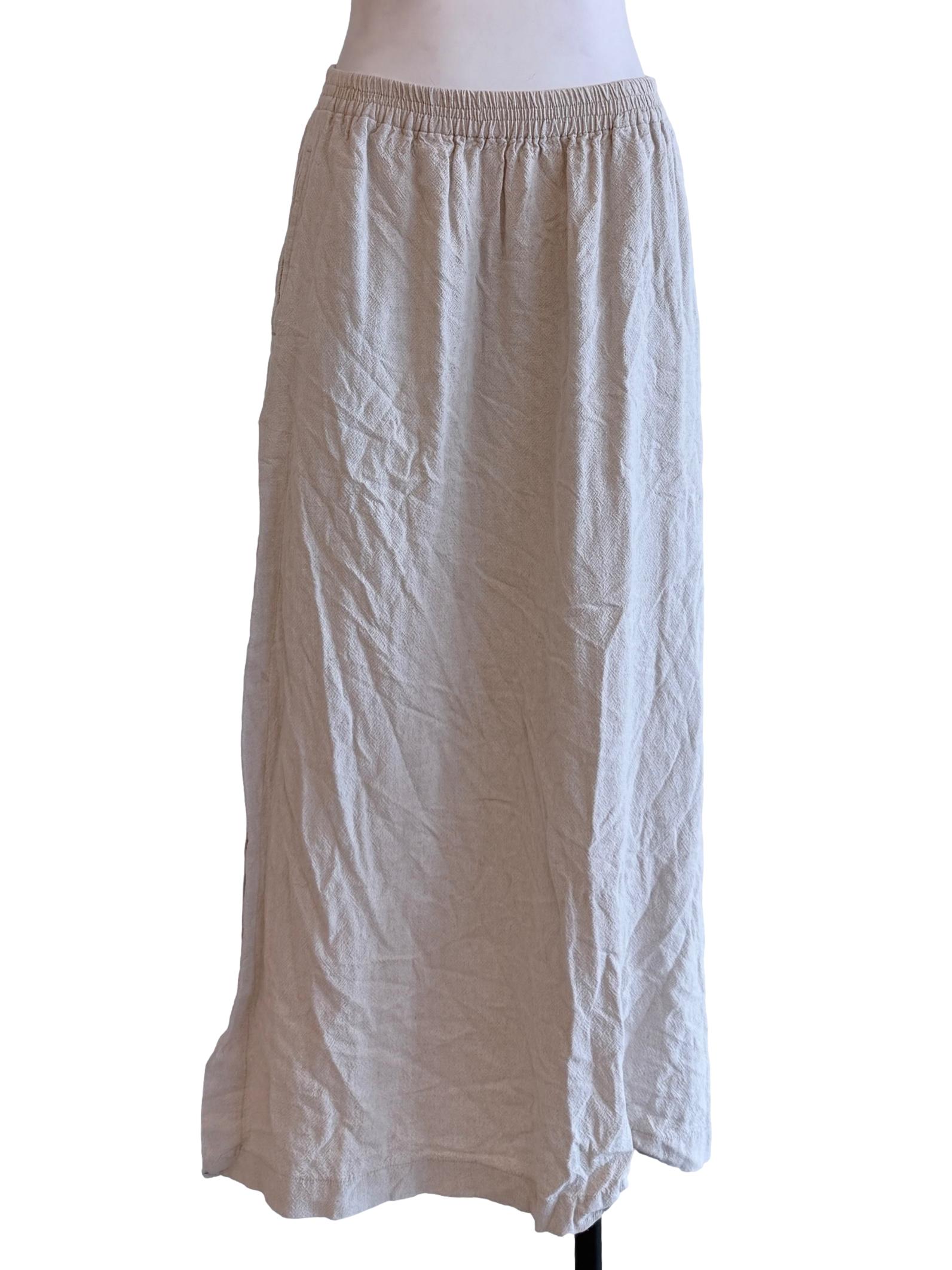 Beige Side Slits Plain Skirt