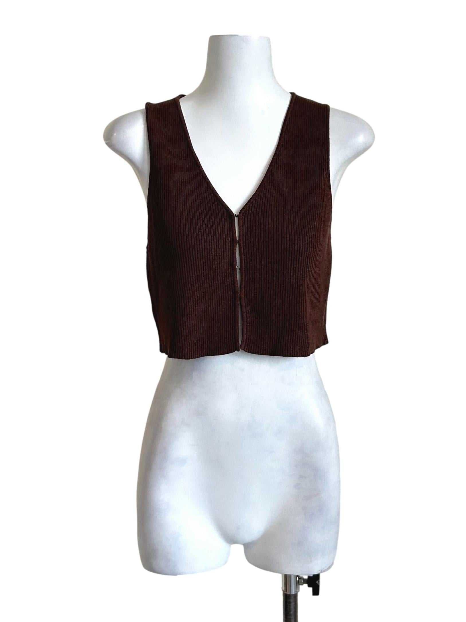 Brown Ribbed Knit Vest Top TTR