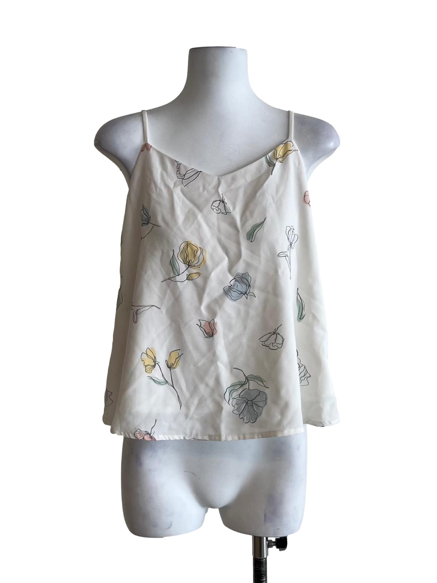 White Floral Sleeveless Top