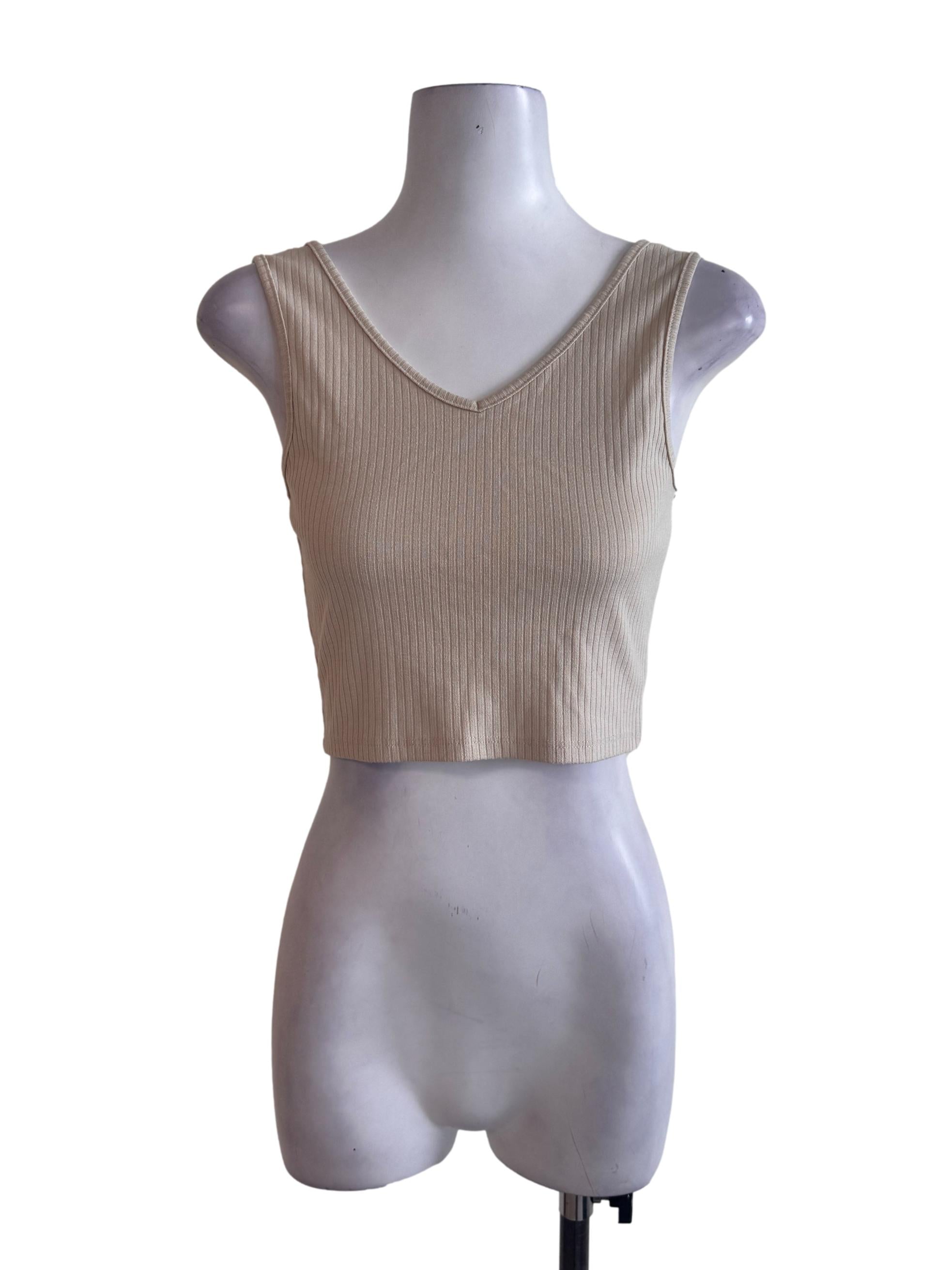 Beige V Neck Tank Top