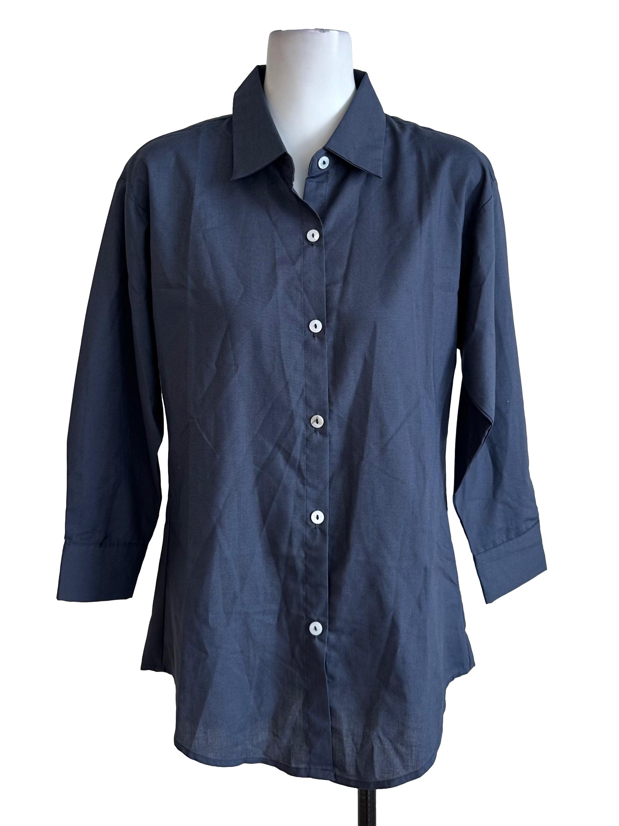 Dark Grey Collar Button Top