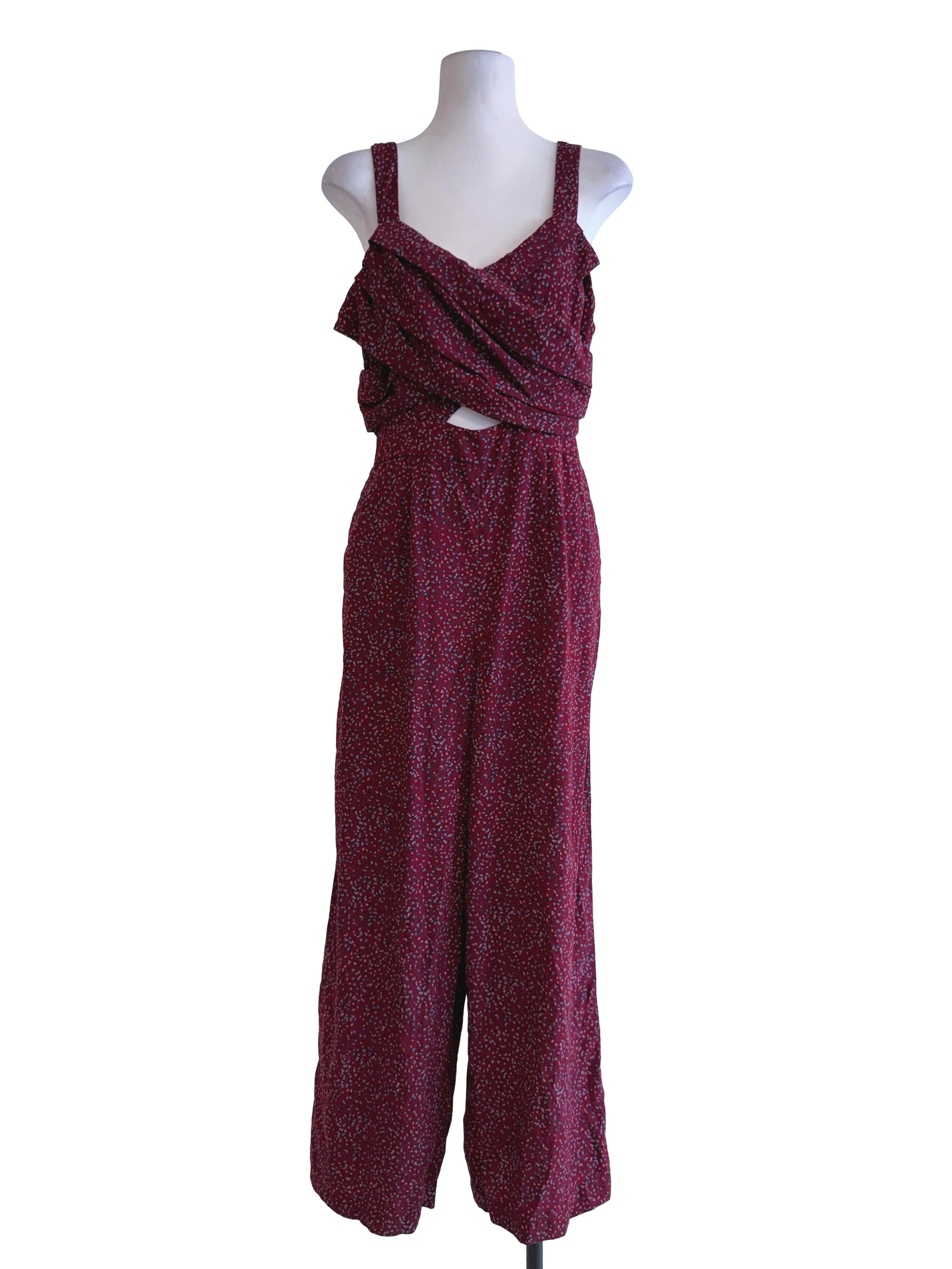 Maroon Dotted Pattern Jumpsuit
