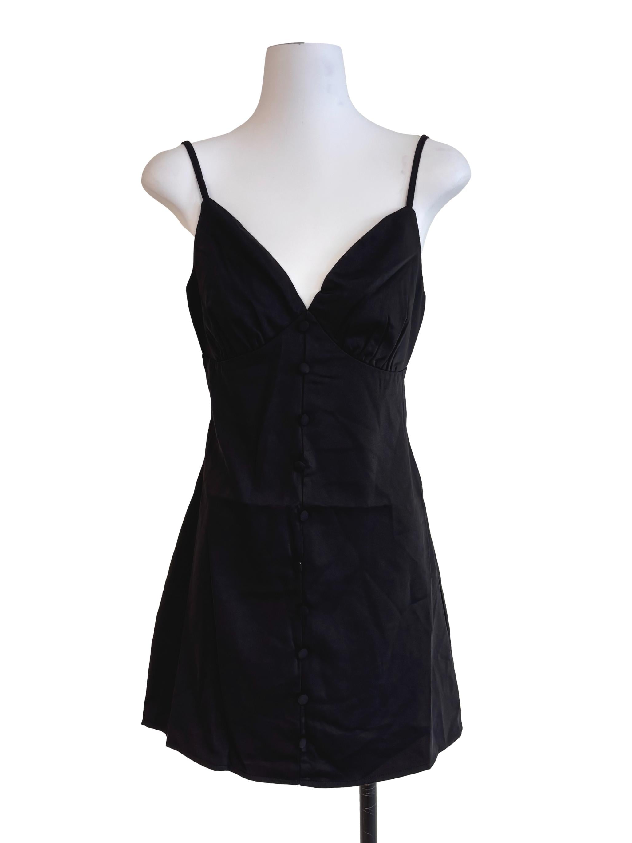 Black Plunge Neckline Button Dress