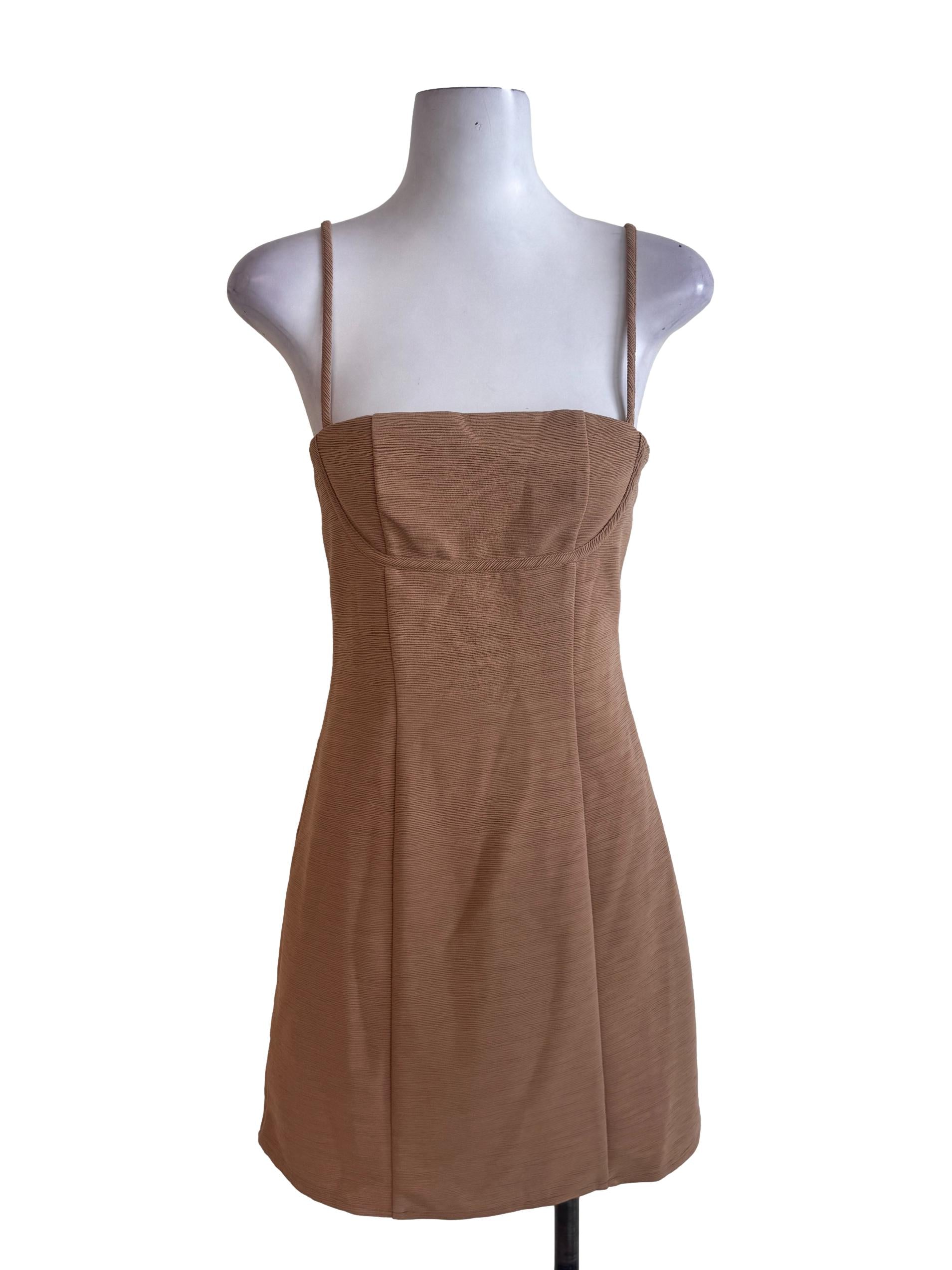 Brown Textured Spaghetti Strap Dress