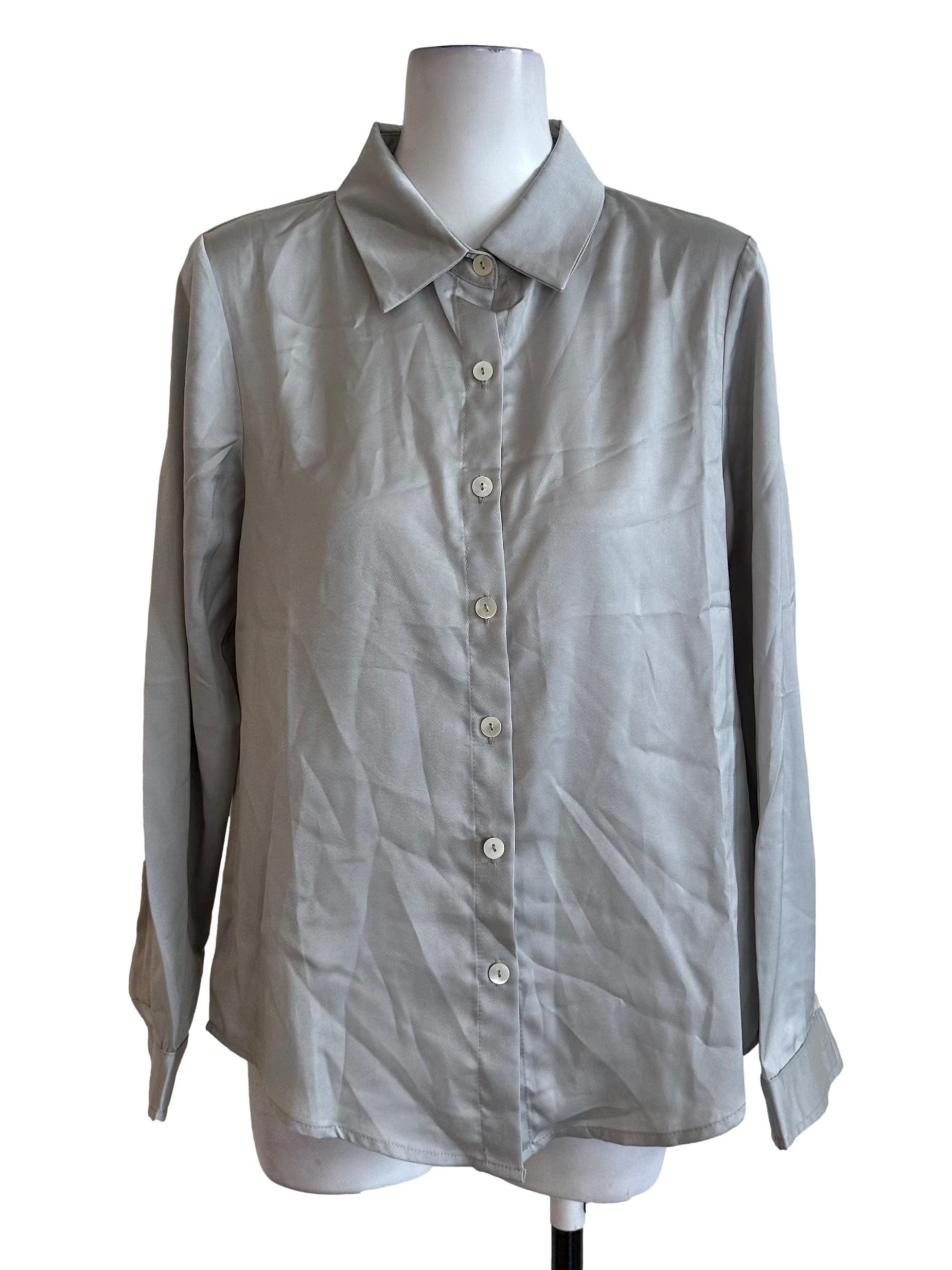 Sage Green Satin Collar Button Top