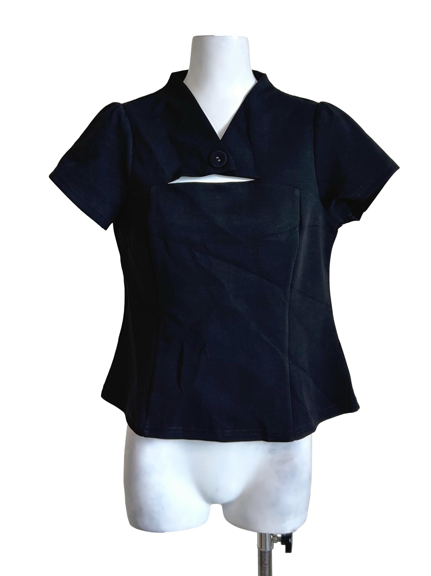 Black Collar Cutout Blouse