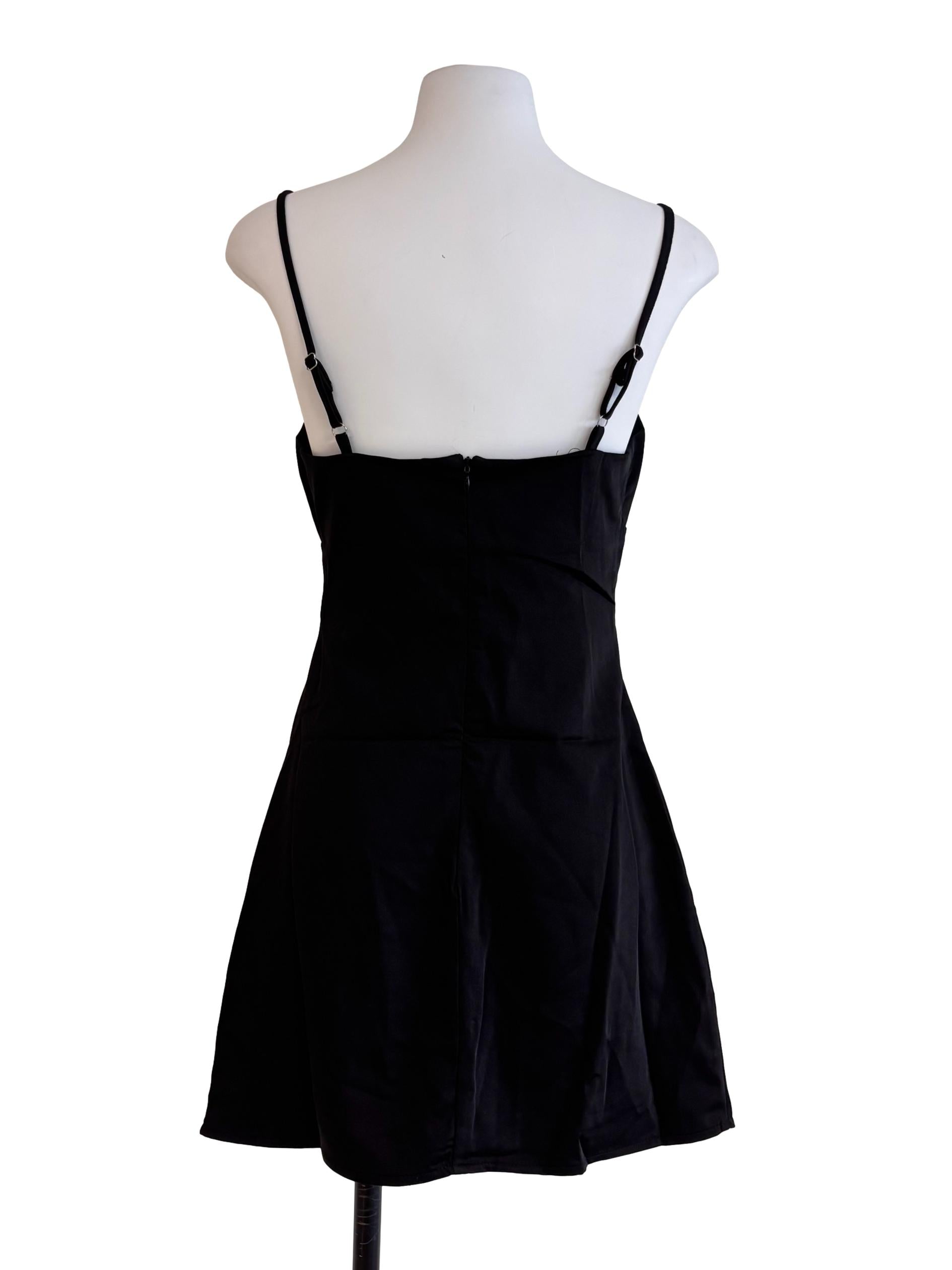 Black Plunge Neckline Button Dress