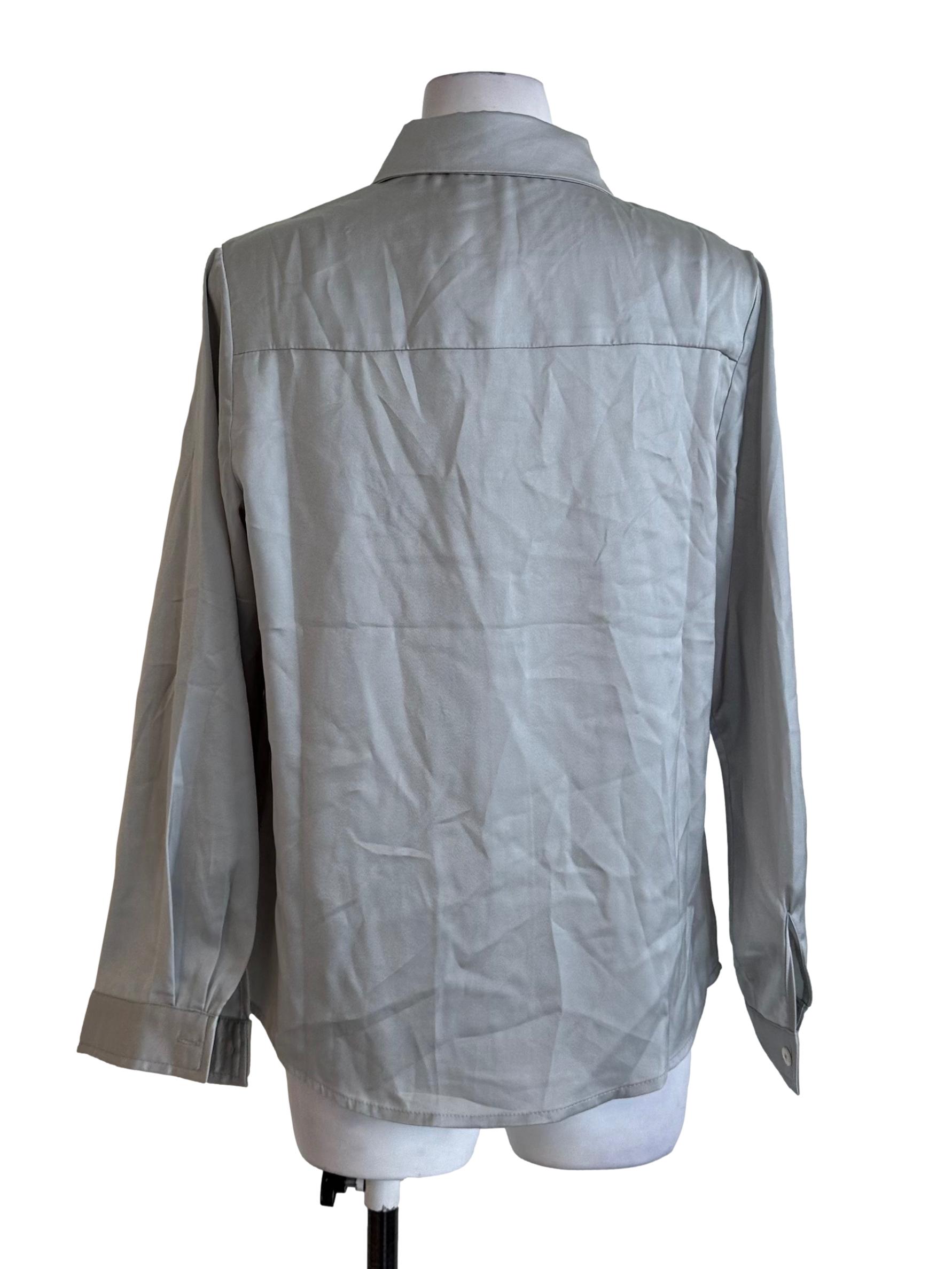 Sage Green Satin Collar Button Top