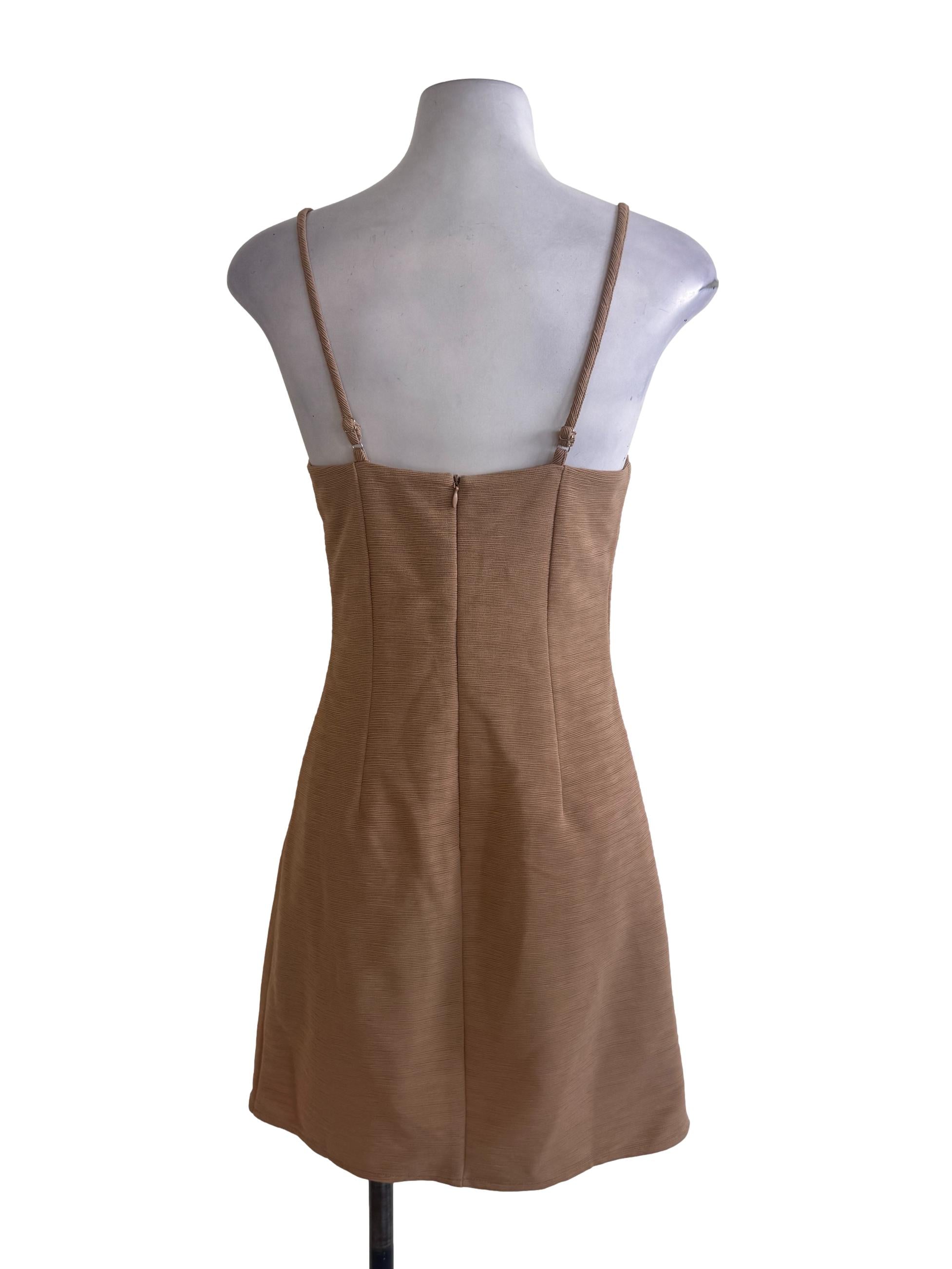 Brown Textured Spaghetti Strap Dress