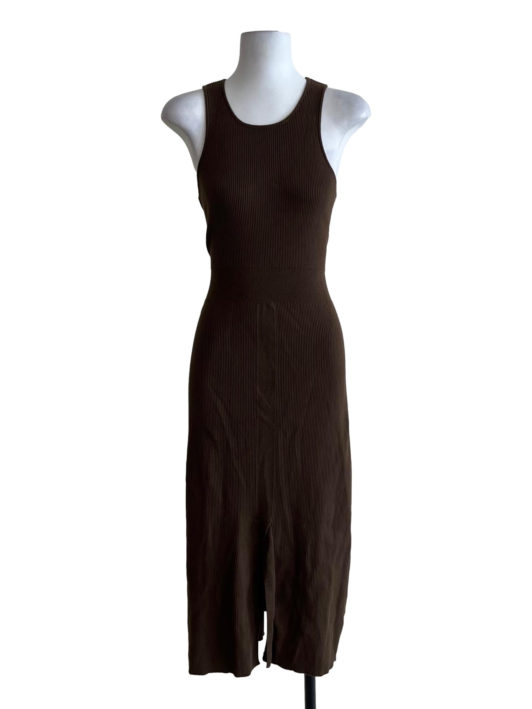 Coffee Brown Jewel Neckline Sheath Dress