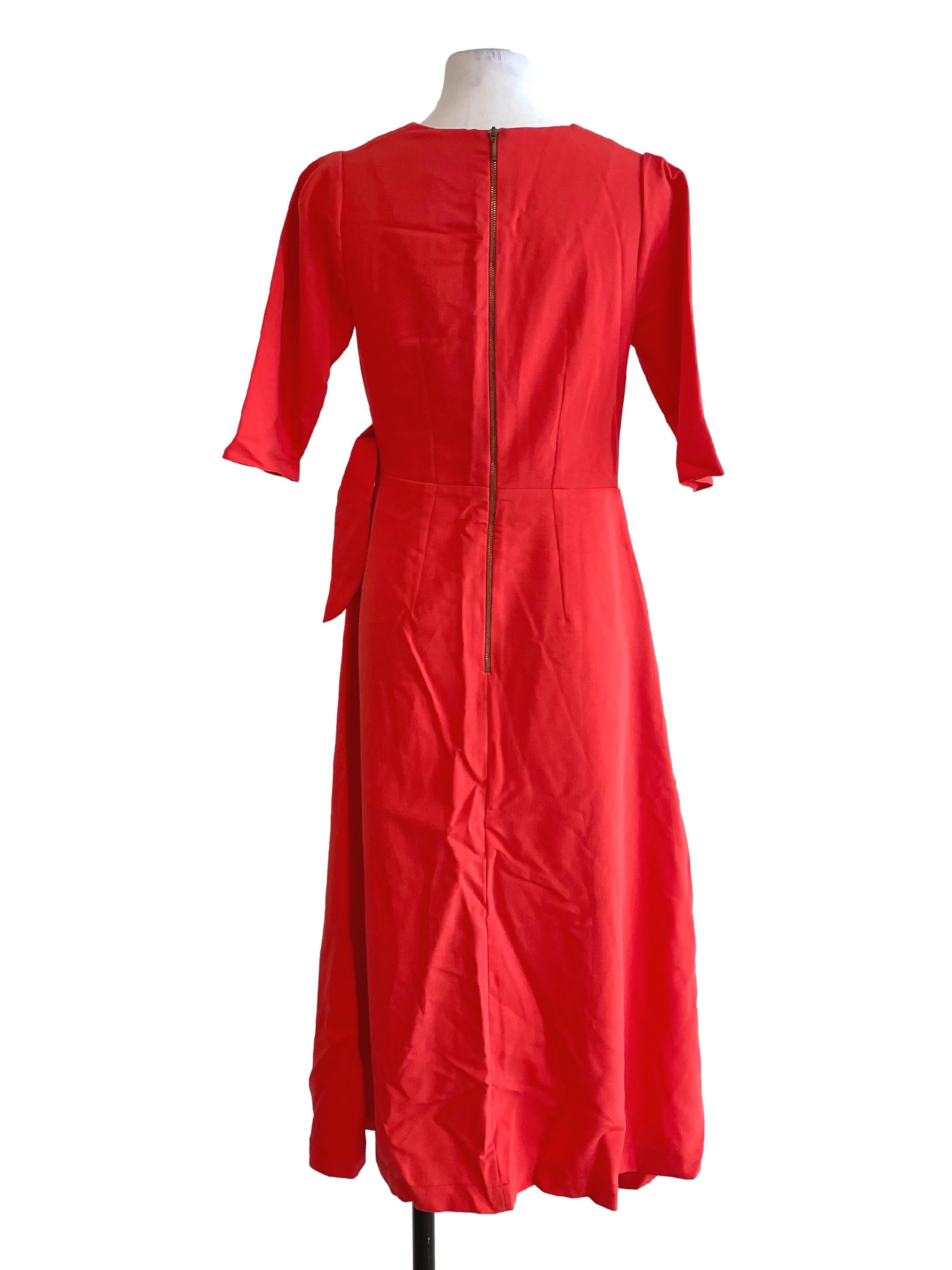 Rose Red Mid Sleeves Draped Dress