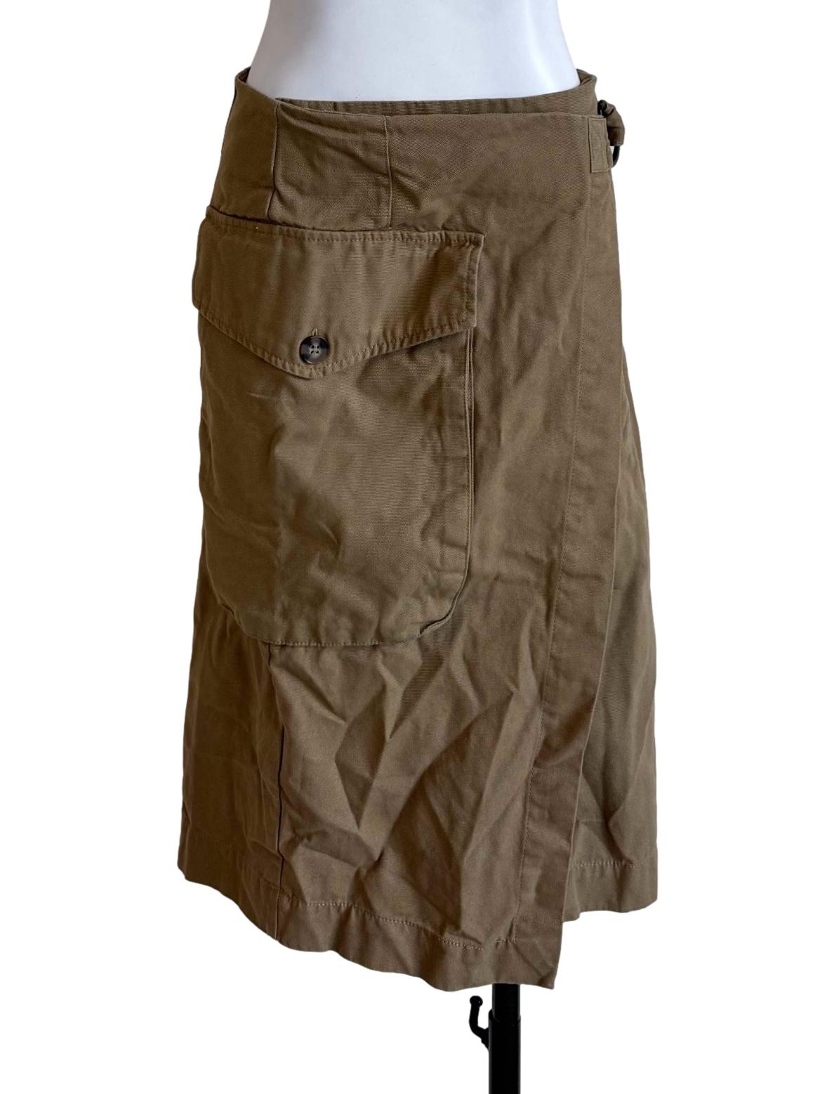 Khaki Utility Wrap Midi Skirt
