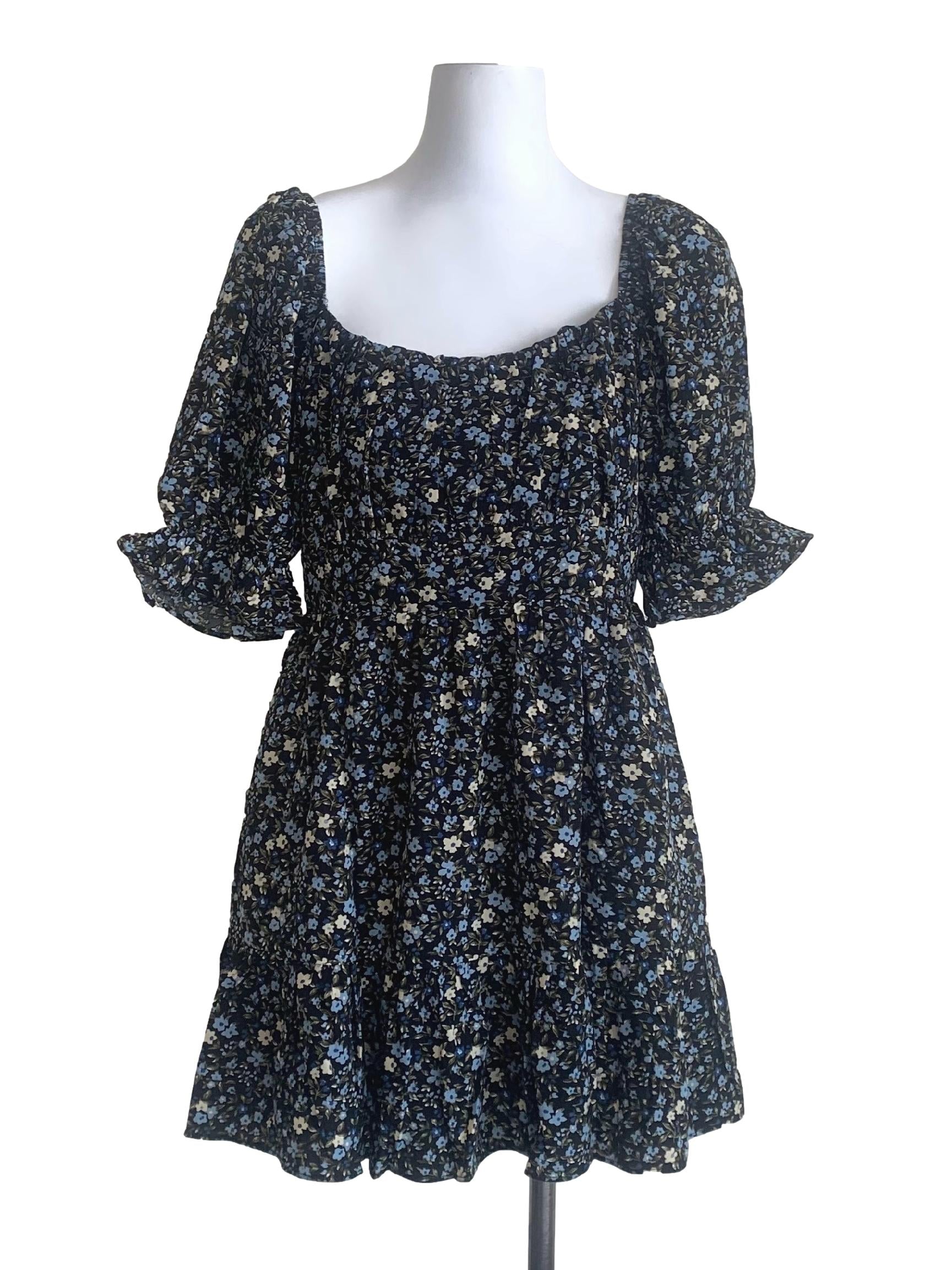 Oil Black Floral Empire Dress YHF