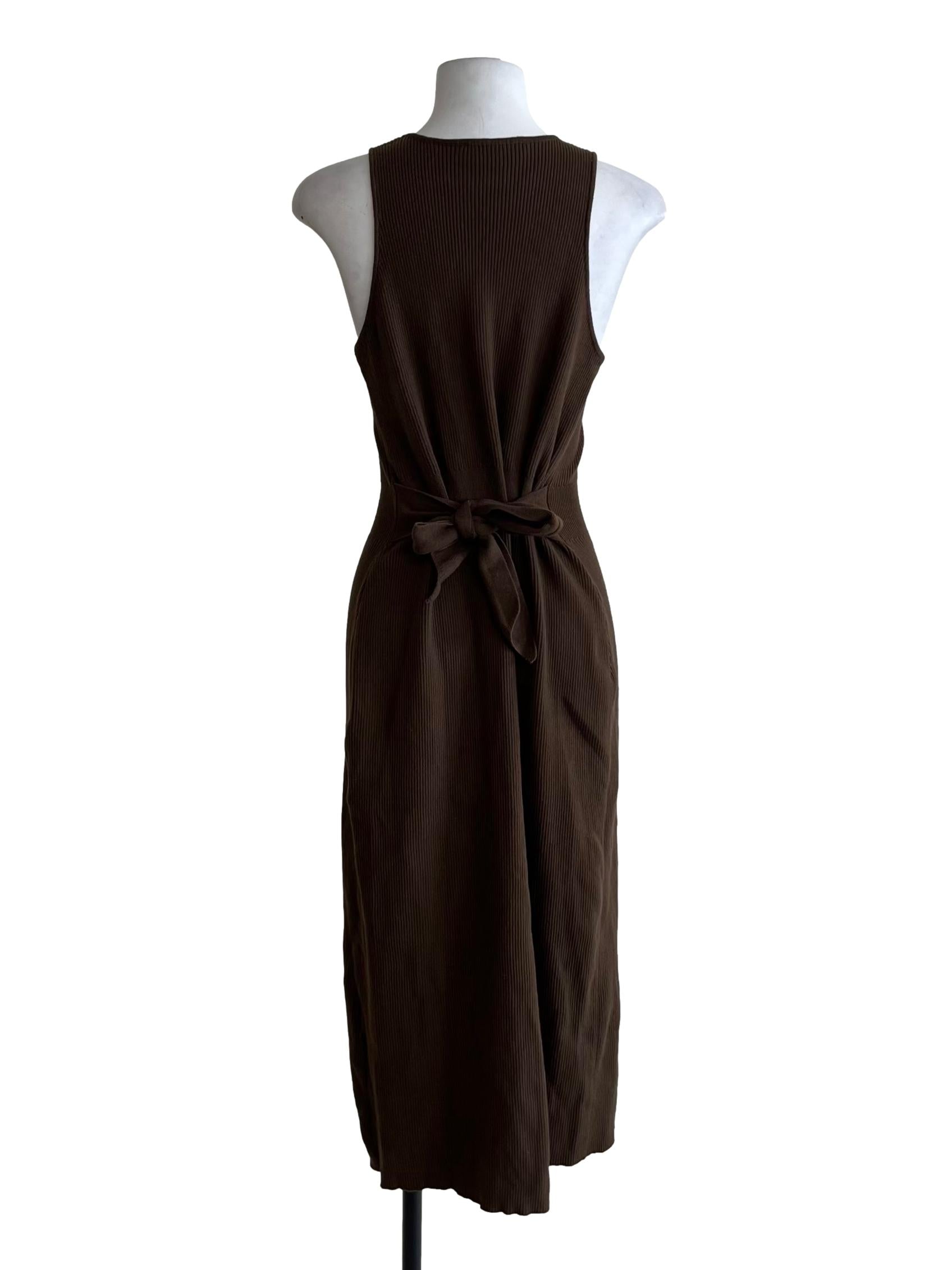 Coffee Brown Jewel Neckline Sheath Dress