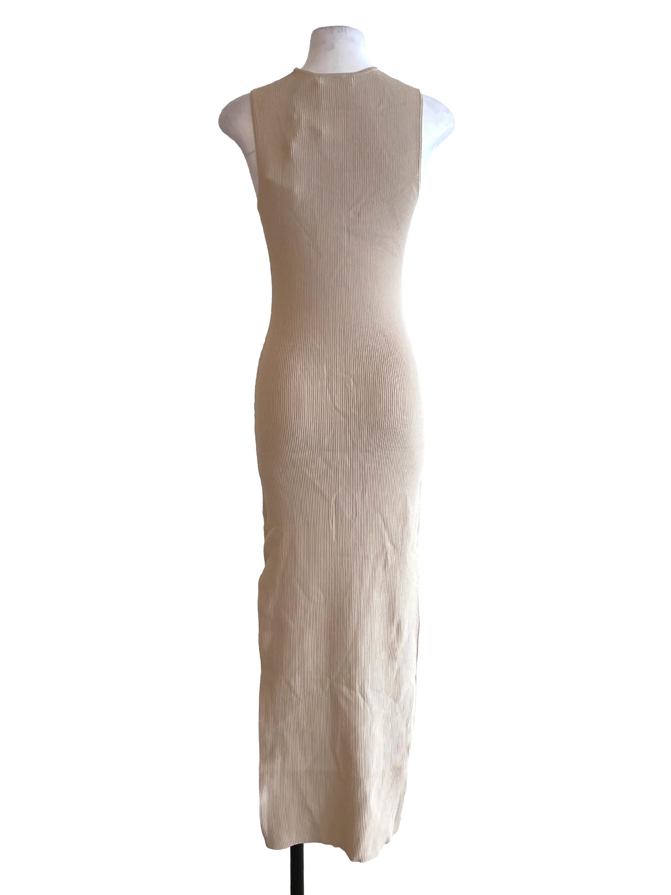 Beige Queen Anne Knit Bodycon Dress