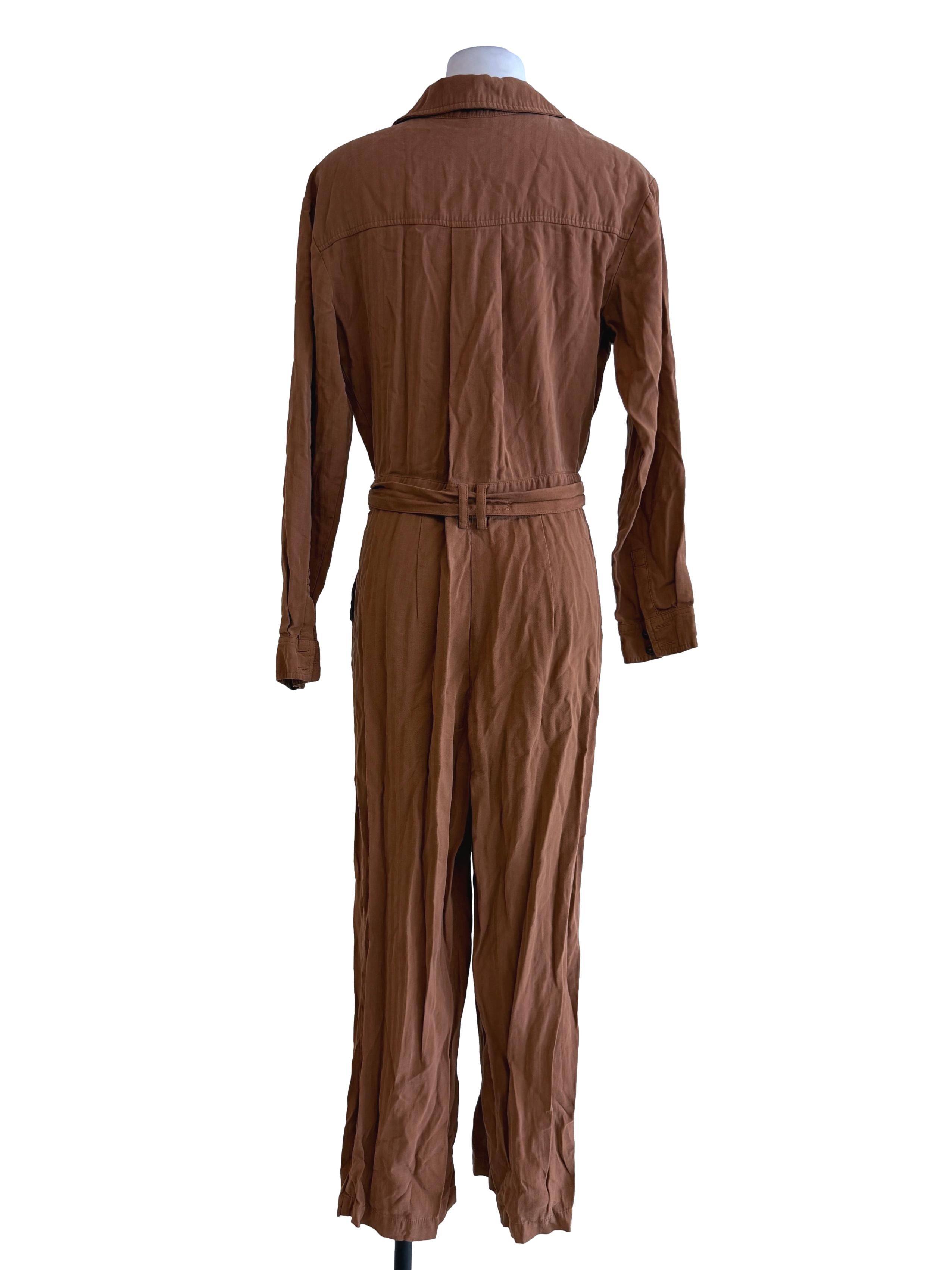 Brown Plain Shirts Jumpsuit