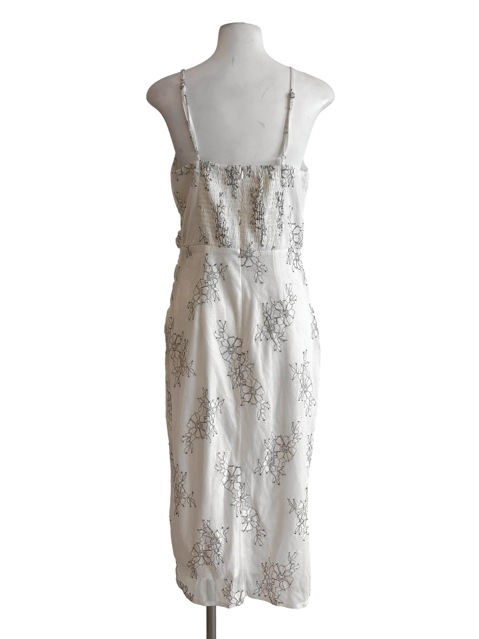 Powder White Floral Lace Pencil Dress
