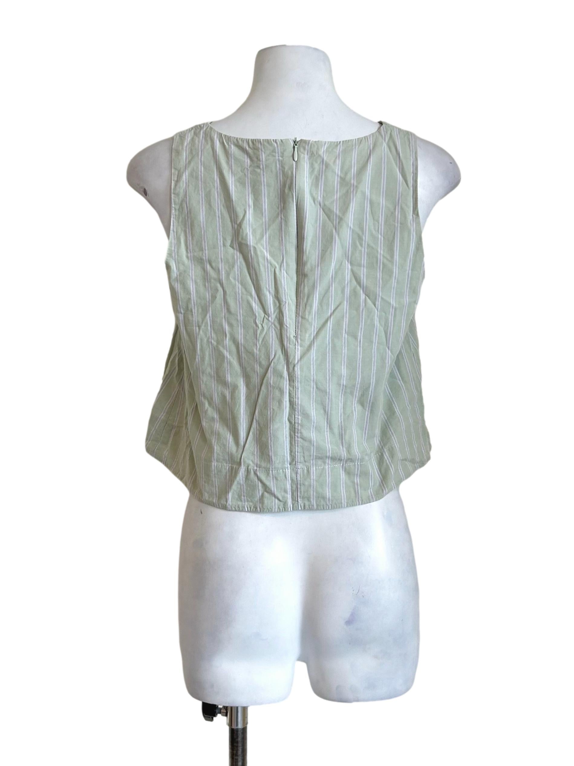Pistachio Green Striped Crop Tank Top TEM