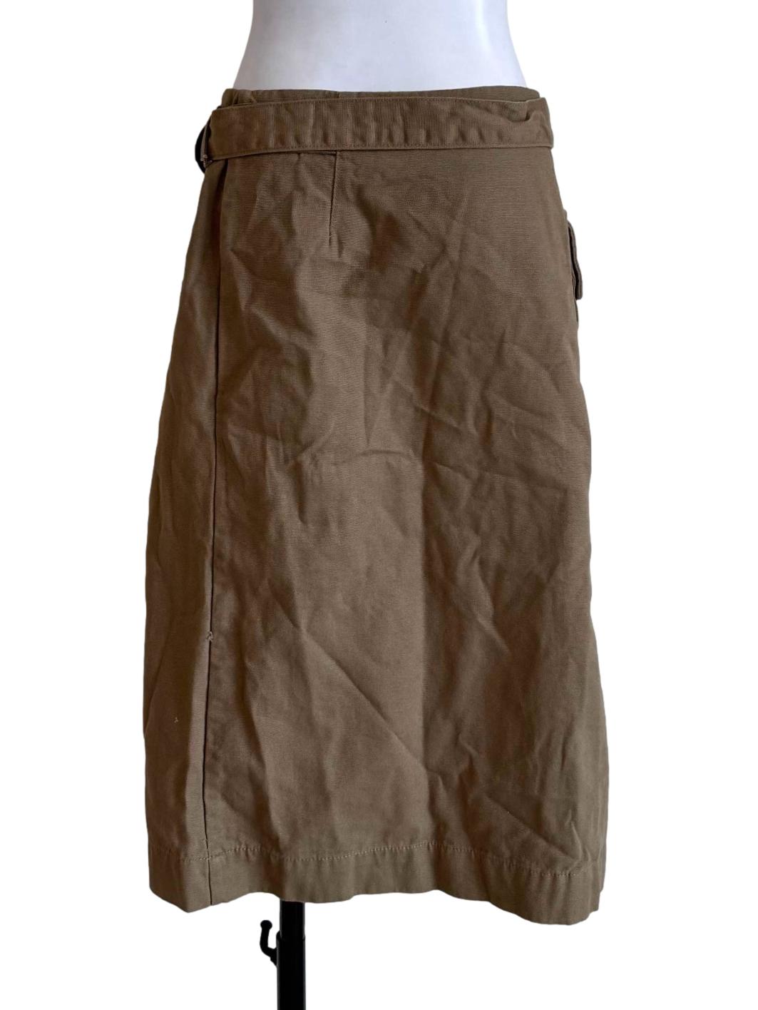 Khaki Utility Wrap Midi Skirt