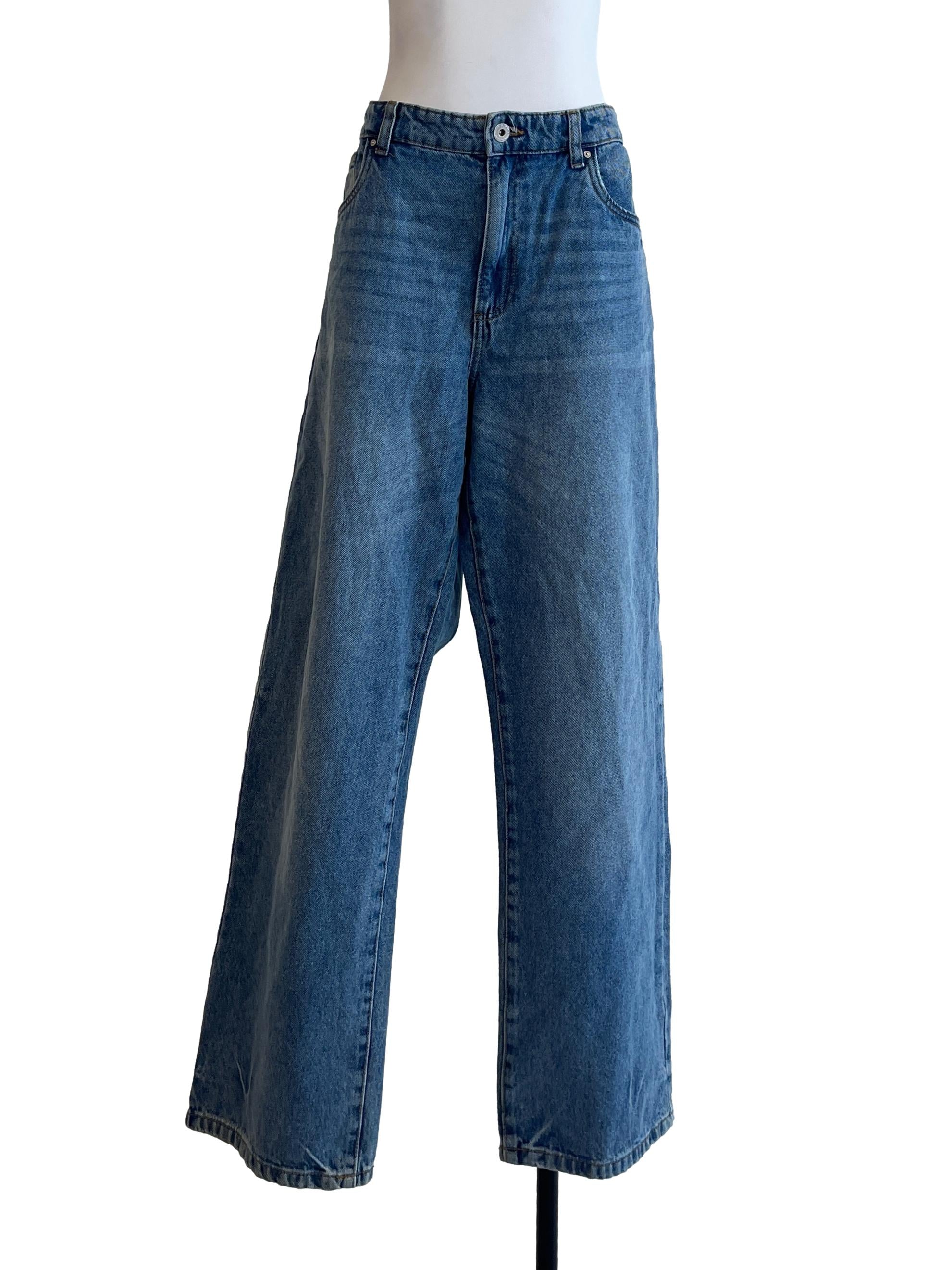 Wash Blue Loose Straight Jeans