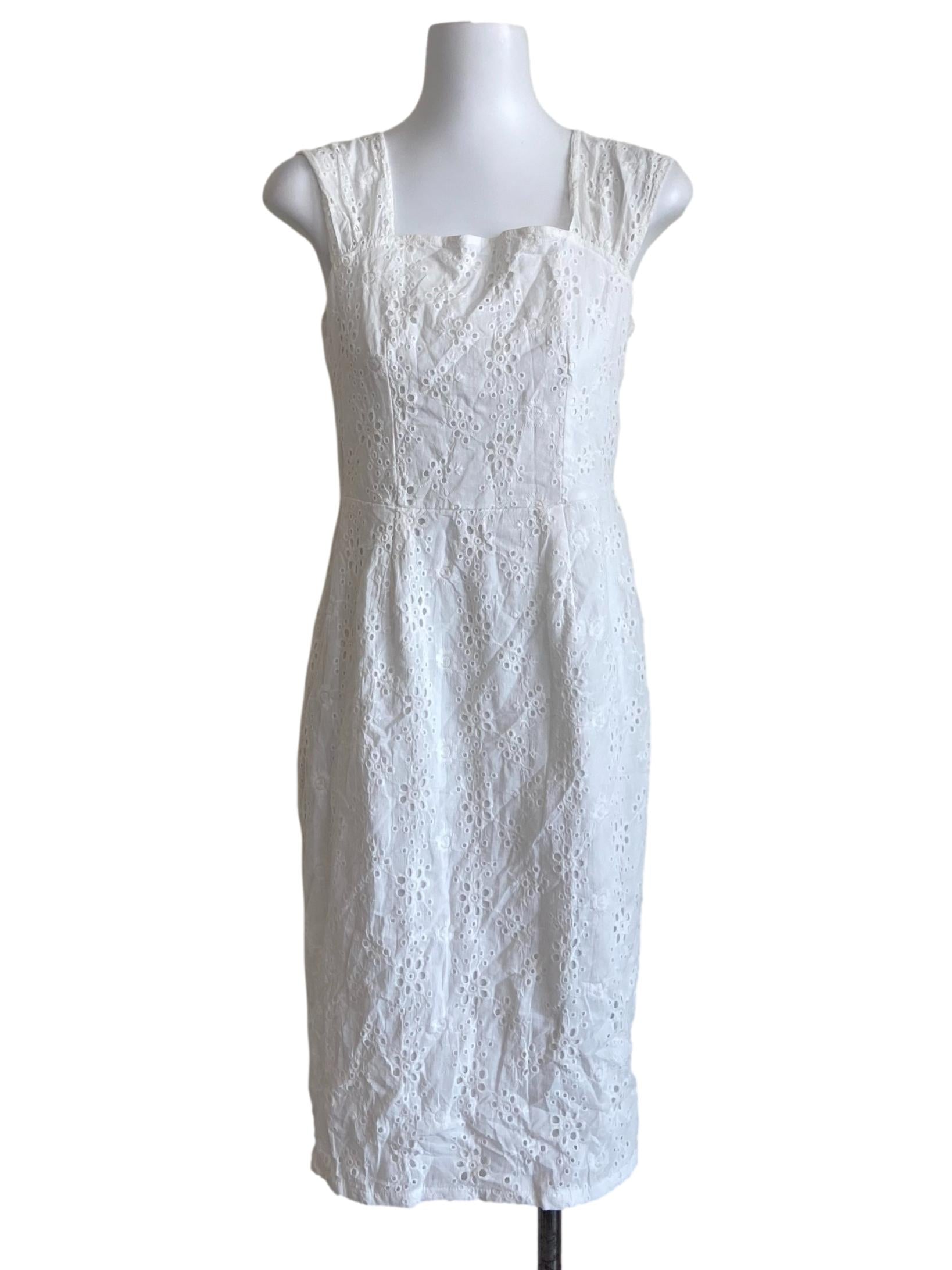 White Floral Embroidery Apron Dress