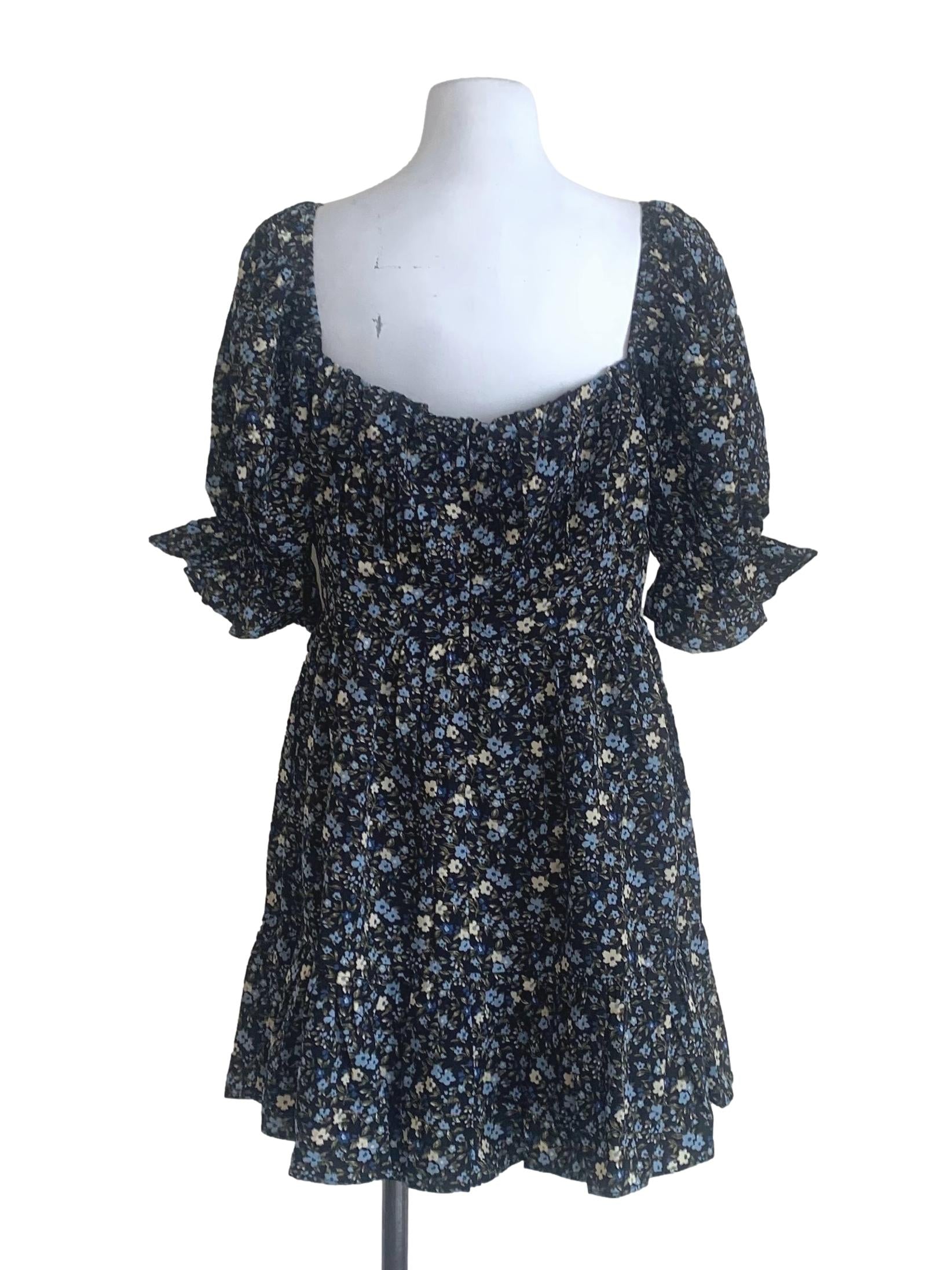 Oil Black Floral Empire Dress YHF