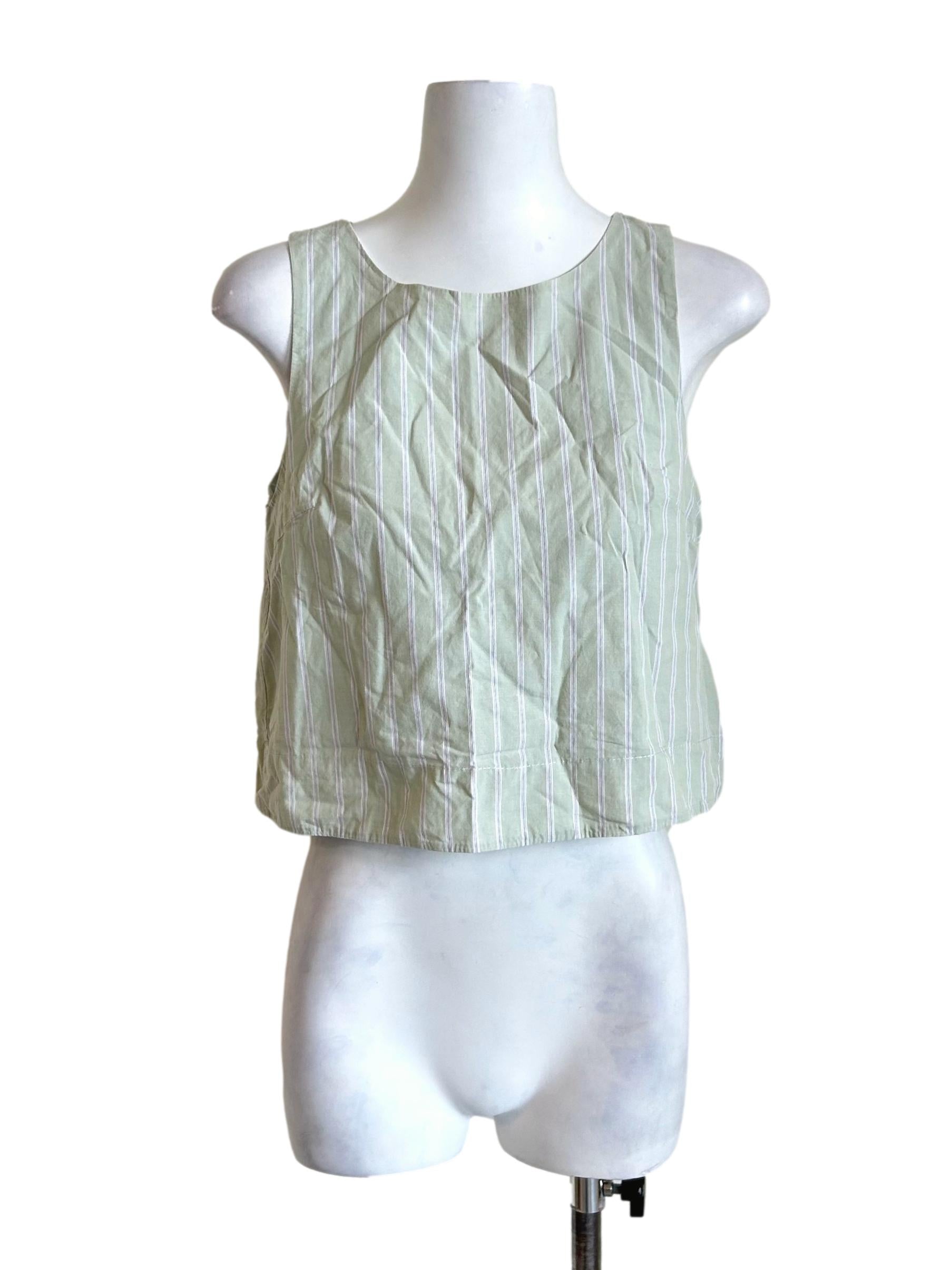 Pistachio Green Striped Crop Tank Top TEM